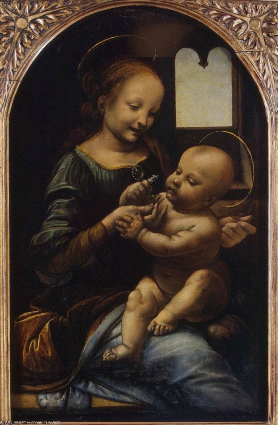 WikiOO.org - 百科事典 - 絵画、アートワーク Leonardo Da Vinci - マドンナ と一緒に 花 (マドンナ ベノア