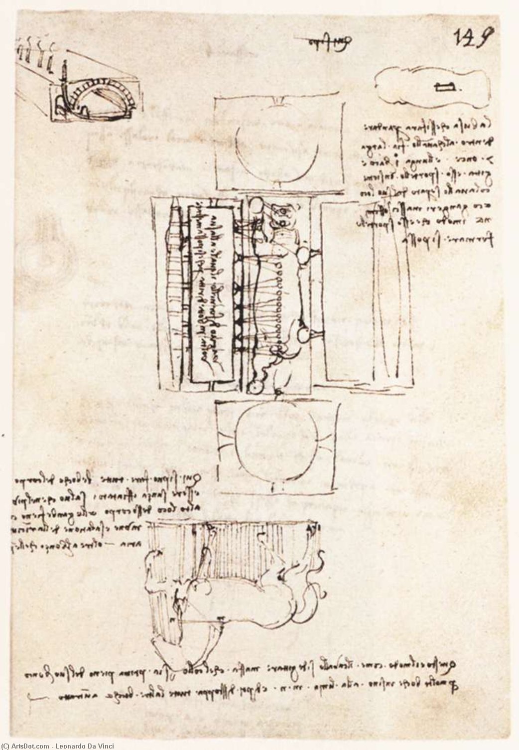 Wikioo.org - The Encyclopedia of Fine Arts - Painting, Artwork by Leonardo Da Vinci - Manuscript page on the Sforza monument