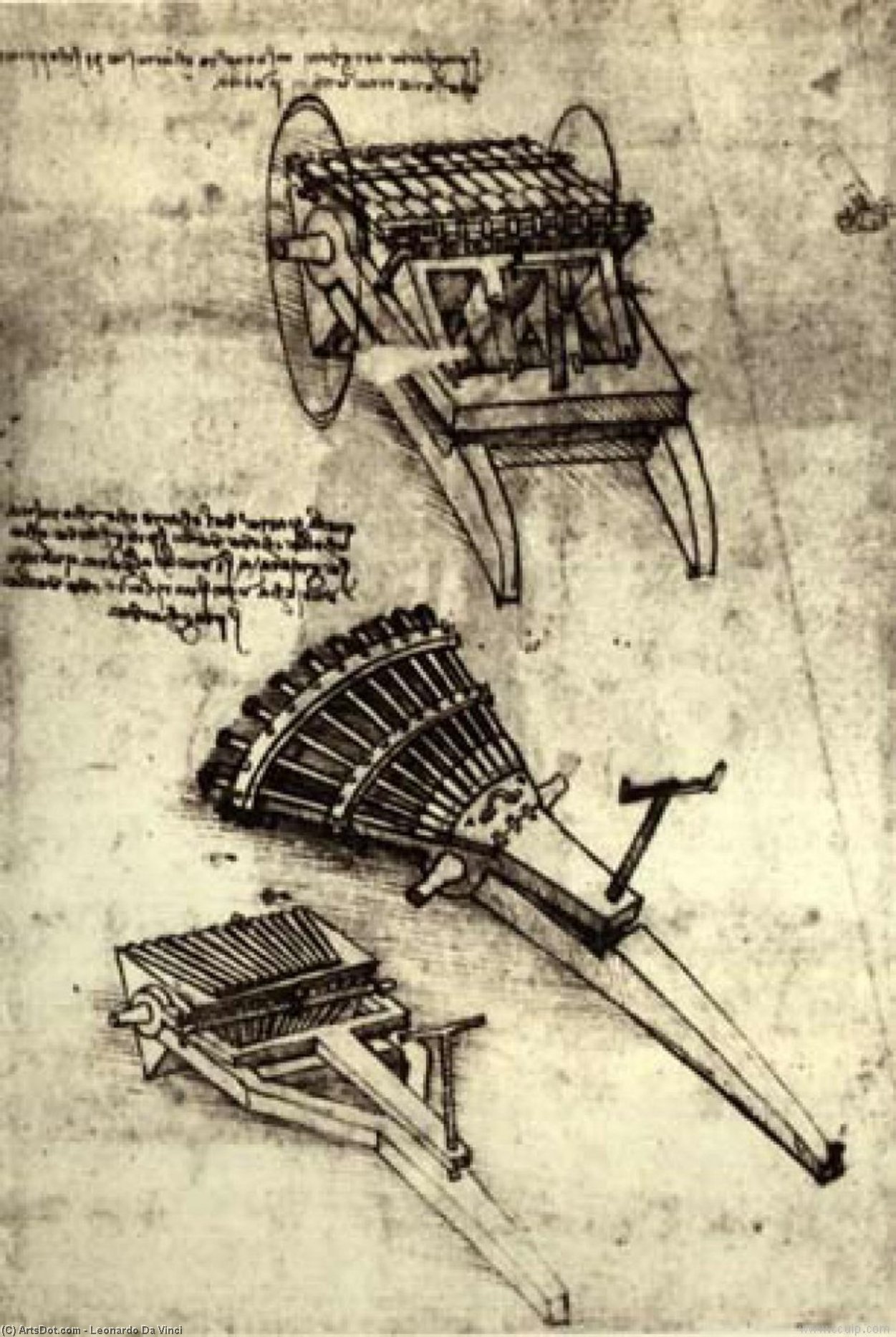 WikiOO.org - Encyclopedia of Fine Arts - Lukisan, Artwork Leonardo Da Vinci - Multi Barrel Gun