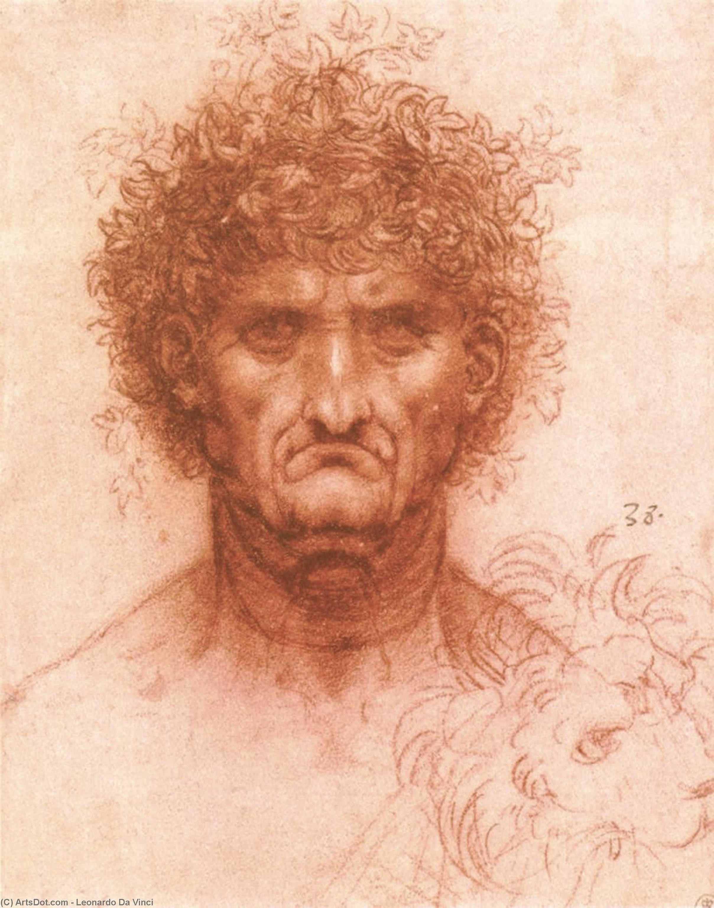 WikiOO.org – 美術百科全書 - 繪畫，作品 Leonardo Da Vinci - 老的人 与 常春藤 花圈 lion's 头