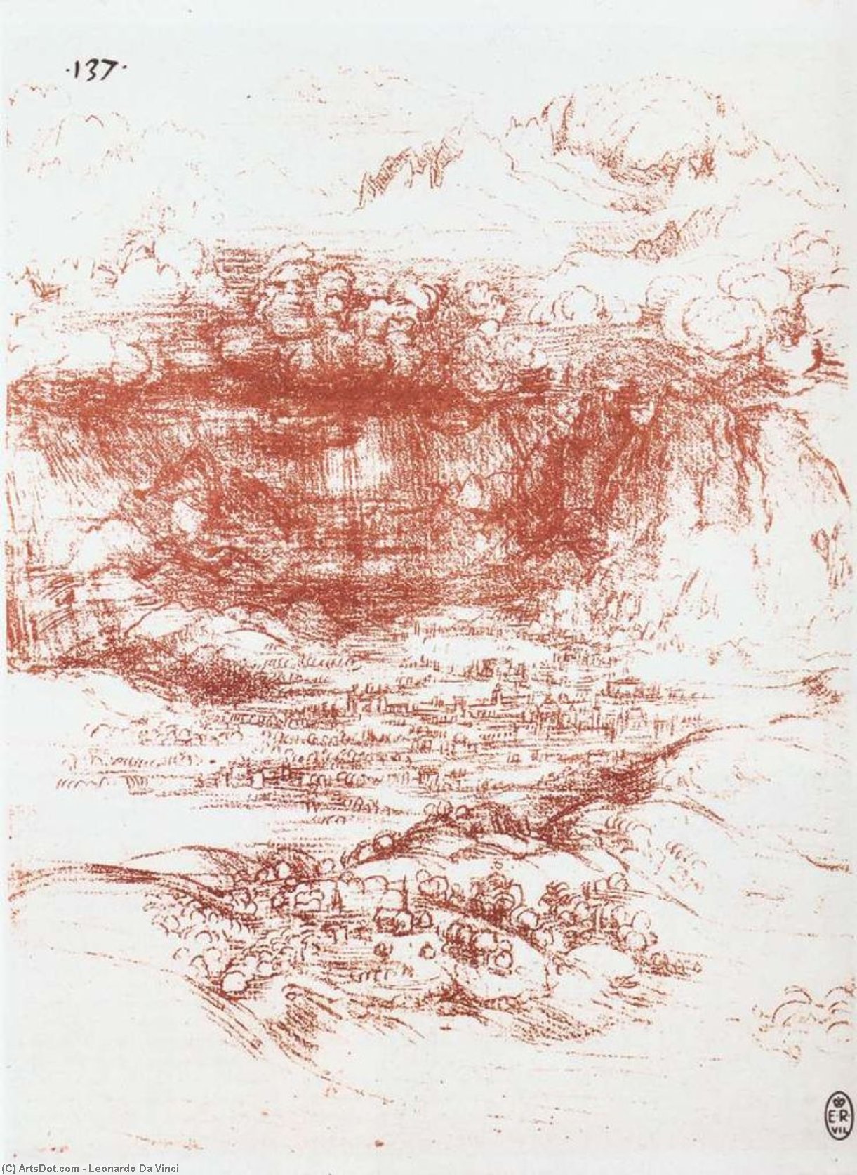 WikiOO.org - دایره المعارف هنرهای زیبا - نقاشی، آثار هنری Leonardo Da Vinci - Storm over a landscape