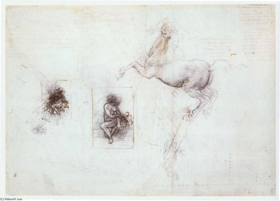 Wikioo.org - The Encyclopedia of Fine Arts - Painting, Artwork by Leonardo Da Vinci - Studies of Leda and a horse