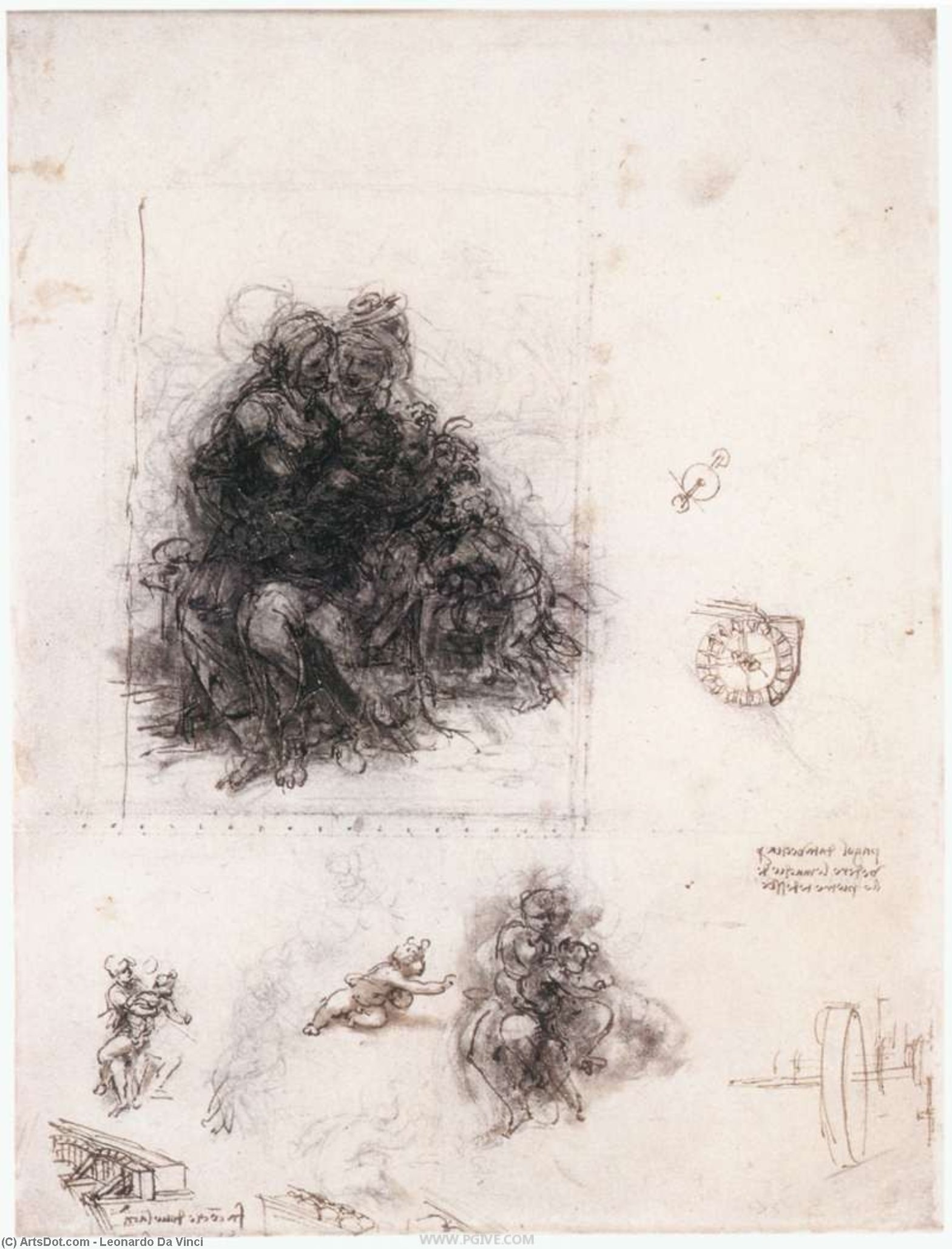 Wikioo.org - สารานุกรมวิจิตรศิลป์ - จิตรกรรม Leonardo Da Vinci - Study for the Burlington House Cartoon