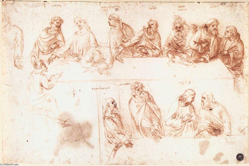 Wikioo.org - The Encyclopedia of Fine Arts - Painting, Artwork by Leonardo Da Vinci - Study for the Last Supper
