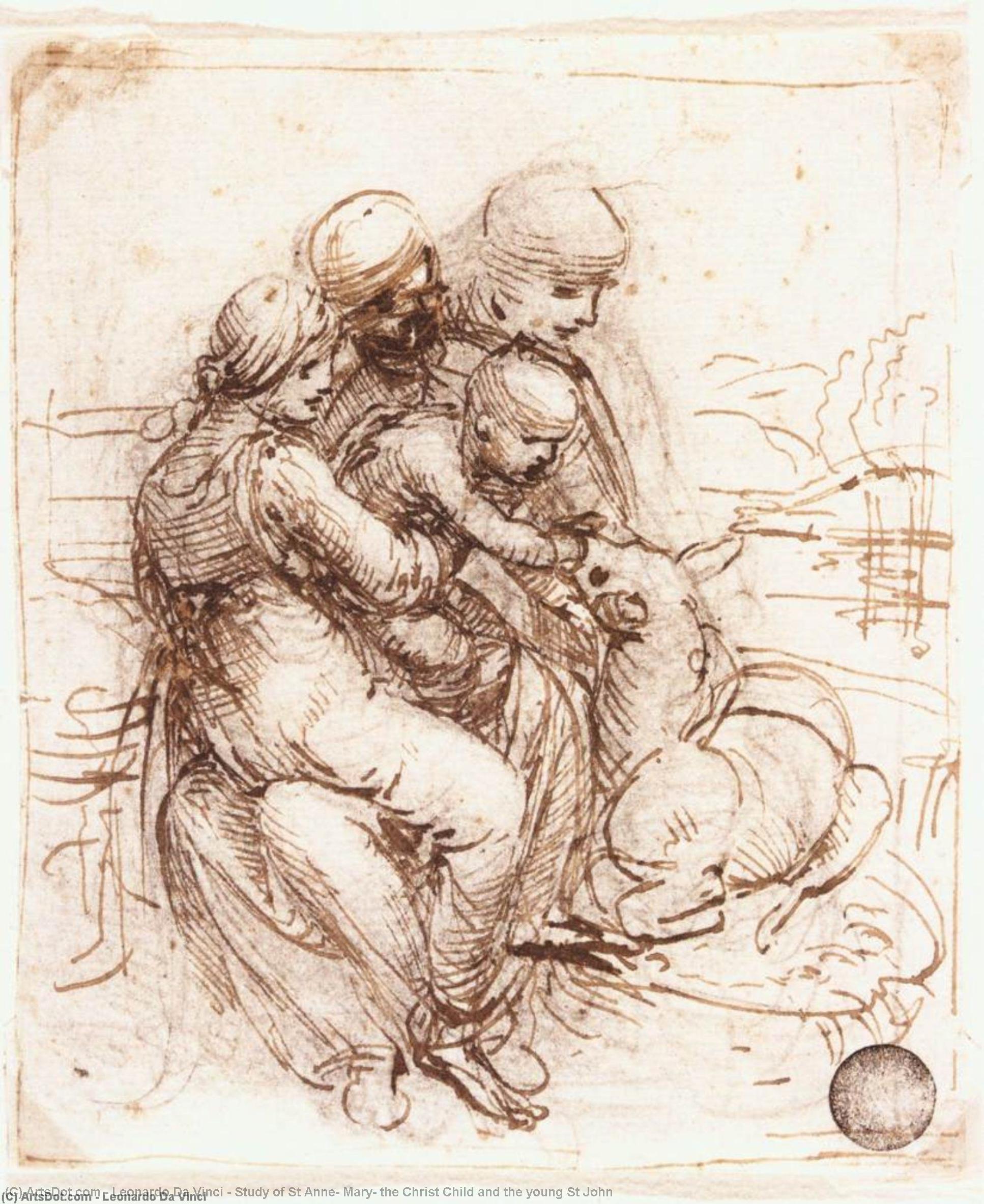 Wikioo.org - The Encyclopedia of Fine Arts - Painting, Artwork by Leonardo Da Vinci - Study of St Anne, Mary, the Christ Child and the young St John