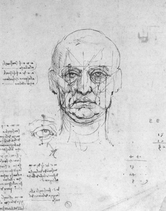 WikiOO.org - Encyclopedia of Fine Arts - Lukisan, Artwork Leonardo Da Vinci - Study on the proportions of head and eyes