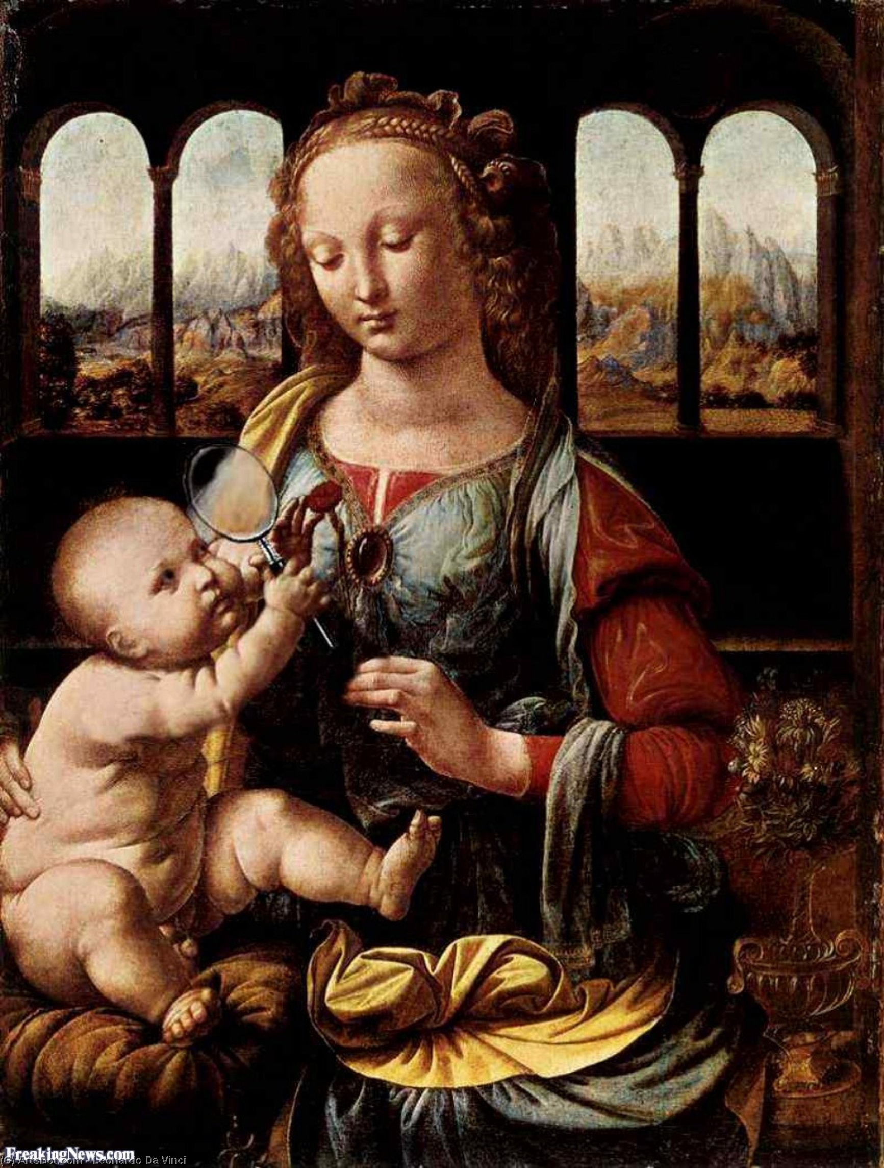 Wikioo.org – L'Encyclopédie des Beaux Arts - Peinture, Oeuvre de Leonardo Da Vinci - la madone de  au  Œillet