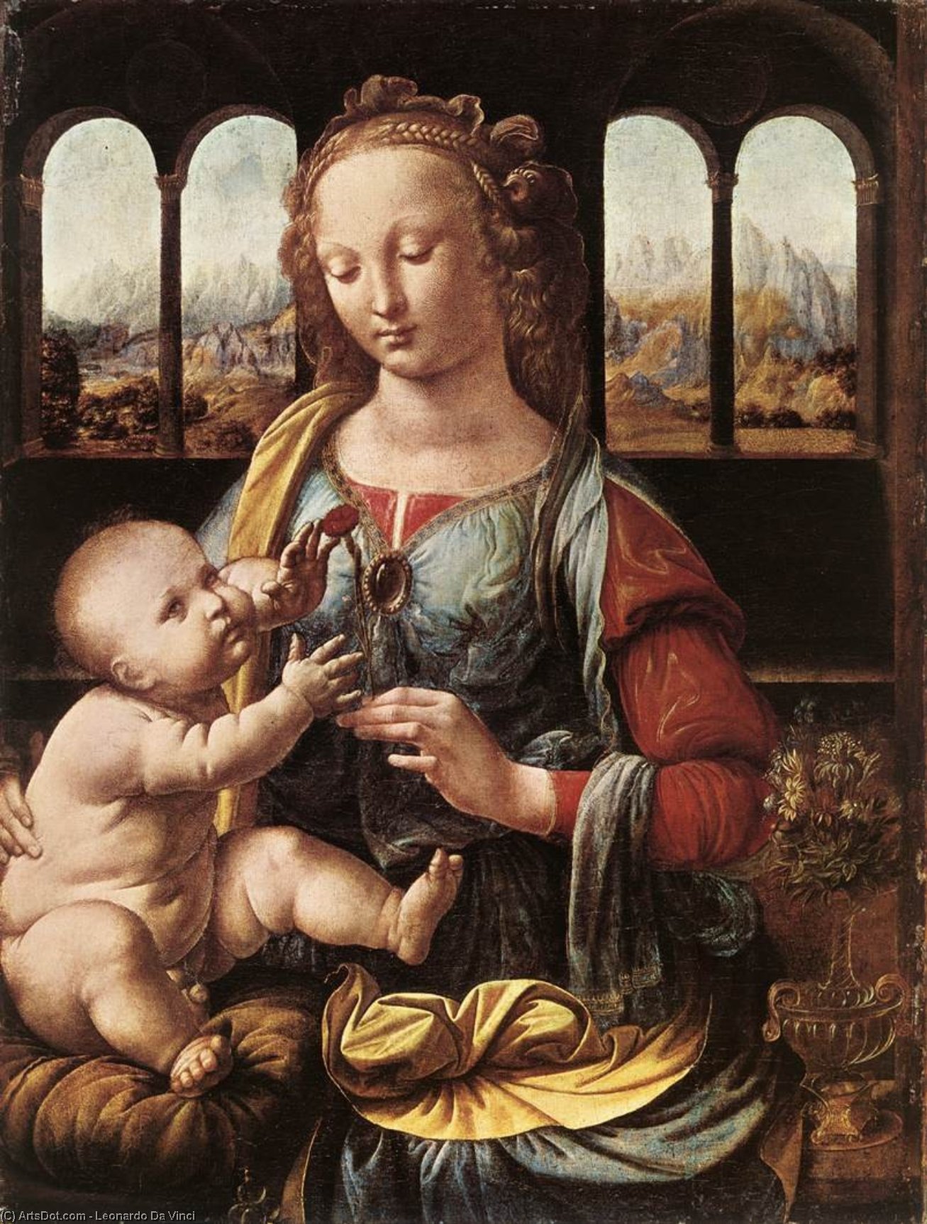 Wikioo.org - The Encyclopedia of Fine Arts - Painting, Artwork by Leonardo Da Vinci - The Madonna of the Carnation (detail)