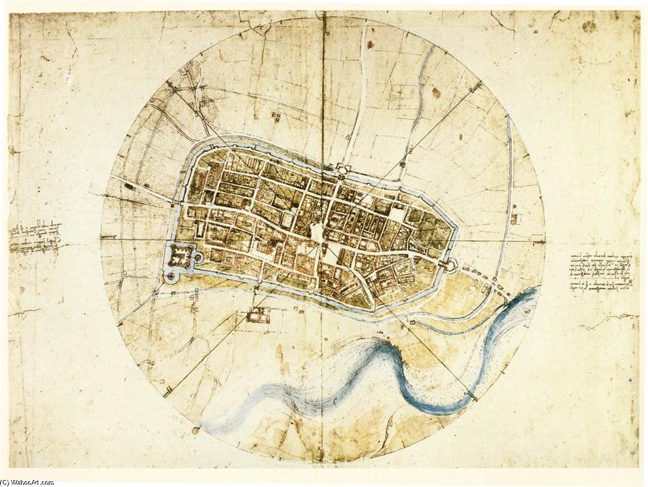 WikiOO.org - 백과 사전 - 회화, 삽화 Leonardo Da Vinci - Town plan of Imola
