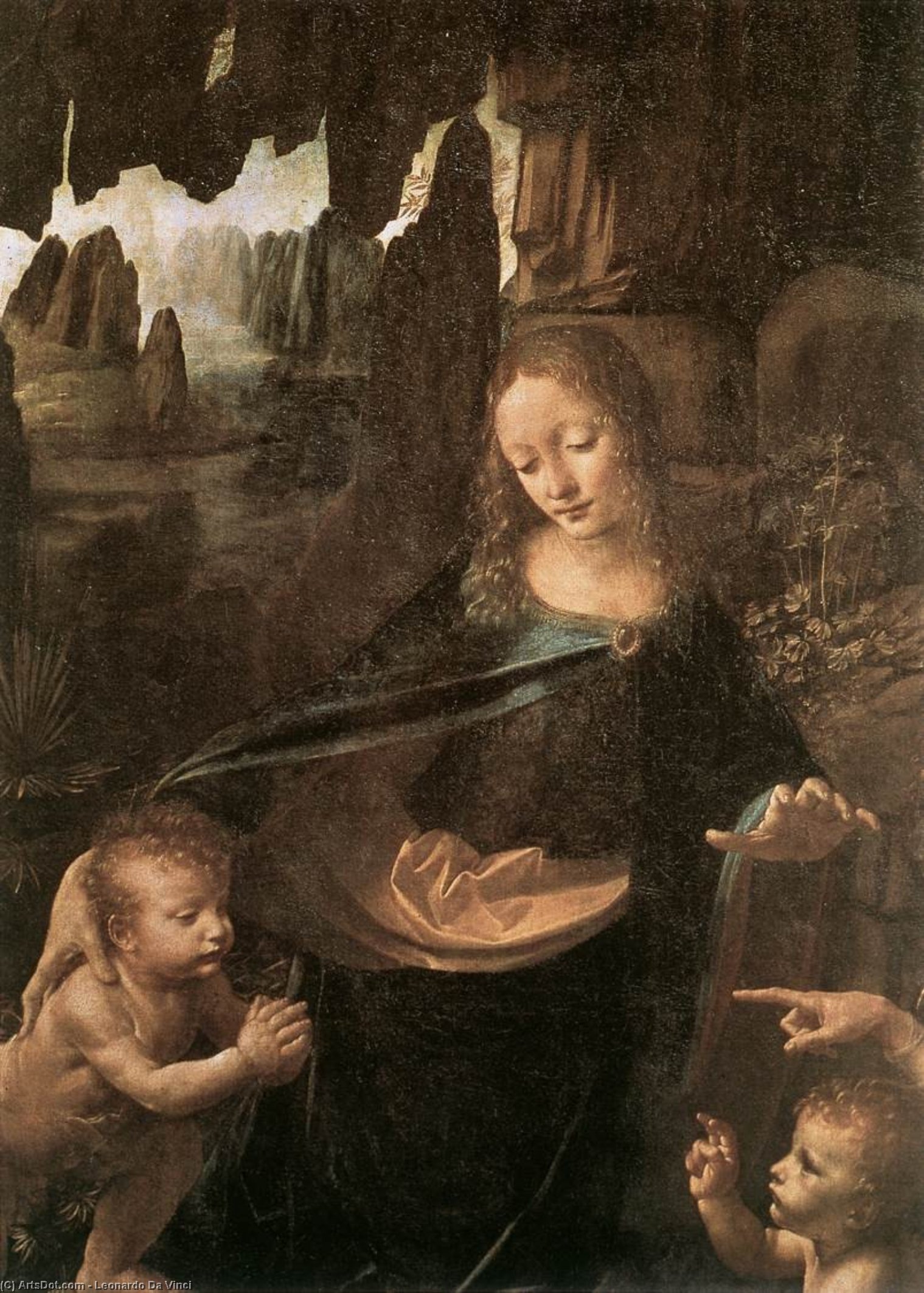 Wikioo.org - สารานุกรมวิจิตรศิลป์ - จิตรกรรม Leonardo Da Vinci - Virgin of the Rocks (detail)