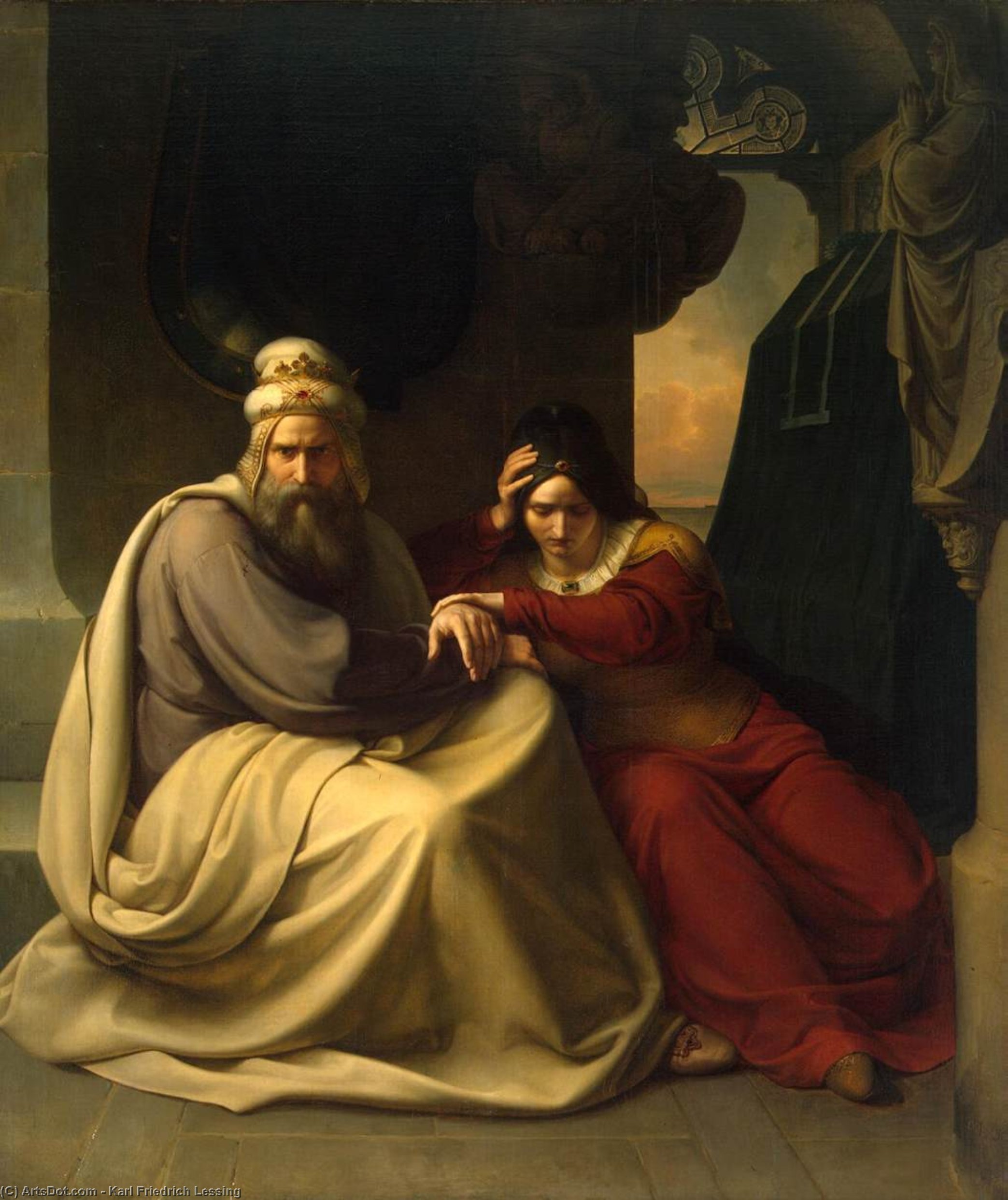 Wikioo.org – L'Enciclopedia delle Belle Arti - Pittura, Opere di Karl Friedrich Lessing - reale coppie Lutto  per  il loro  guasto  figlia