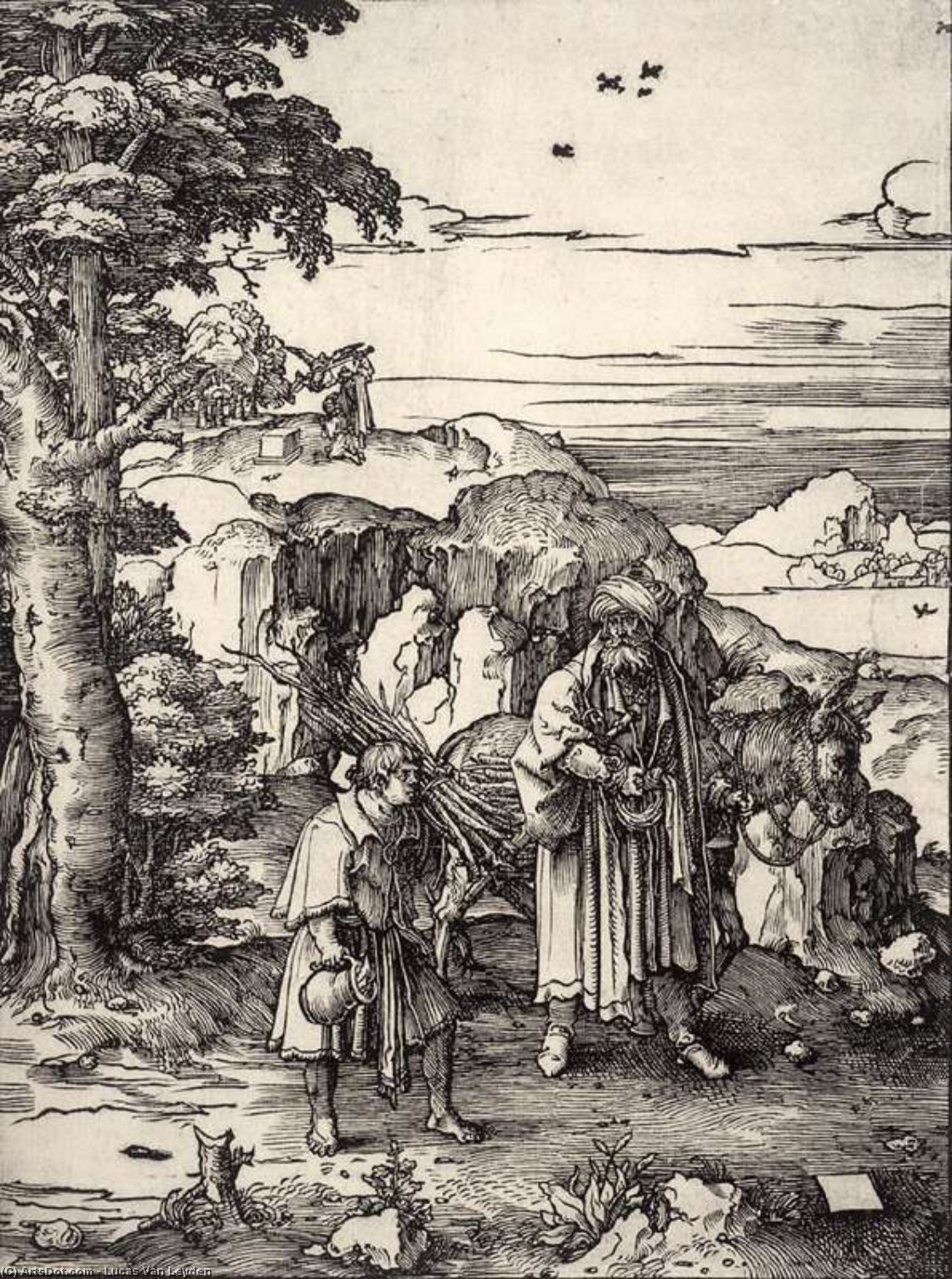 Wikioo.org - The Encyclopedia of Fine Arts - Painting, Artwork by Lucas Van Leyden - Abraham and Isaac on Their Way to the Place of Sacrifice