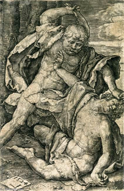 Wikioo.org – La Enciclopedia de las Bellas Artes - Pintura, Obras de arte de Lucas Van Leyden - Caín matando a Abel