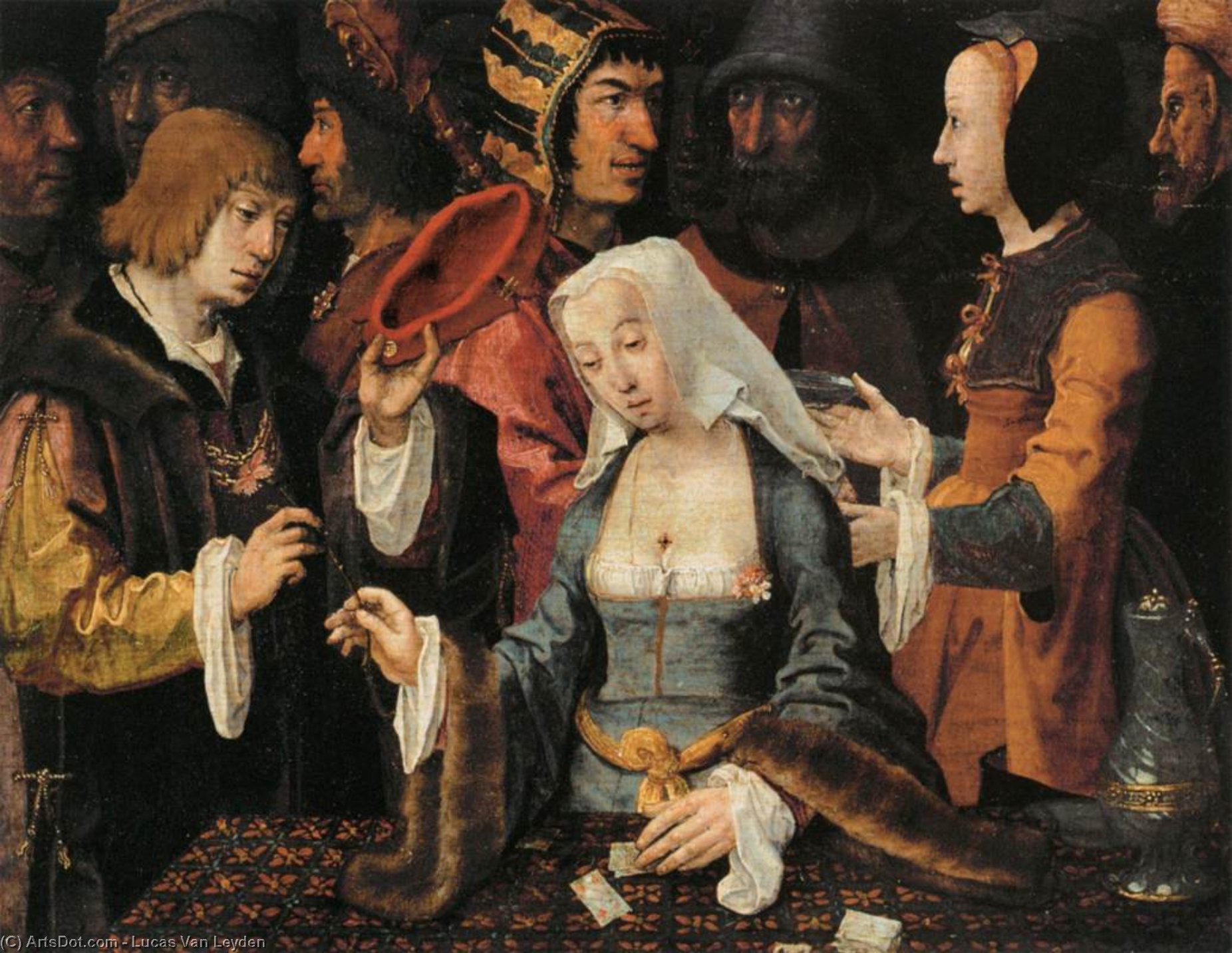 Wikioo.org - The Encyclopedia of Fine Arts - Painting, Artwork by Lucas Van Leyden - Fortune-Teller with a Fool
