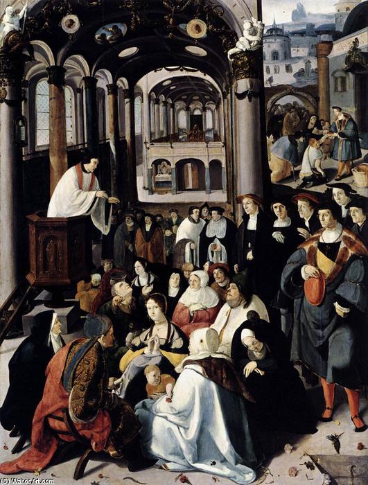 Wikioo.org – La Enciclopedia de las Bellas Artes - Pintura, Obras de arte de Lucas Van Leyden - Predicando en la Iglesia