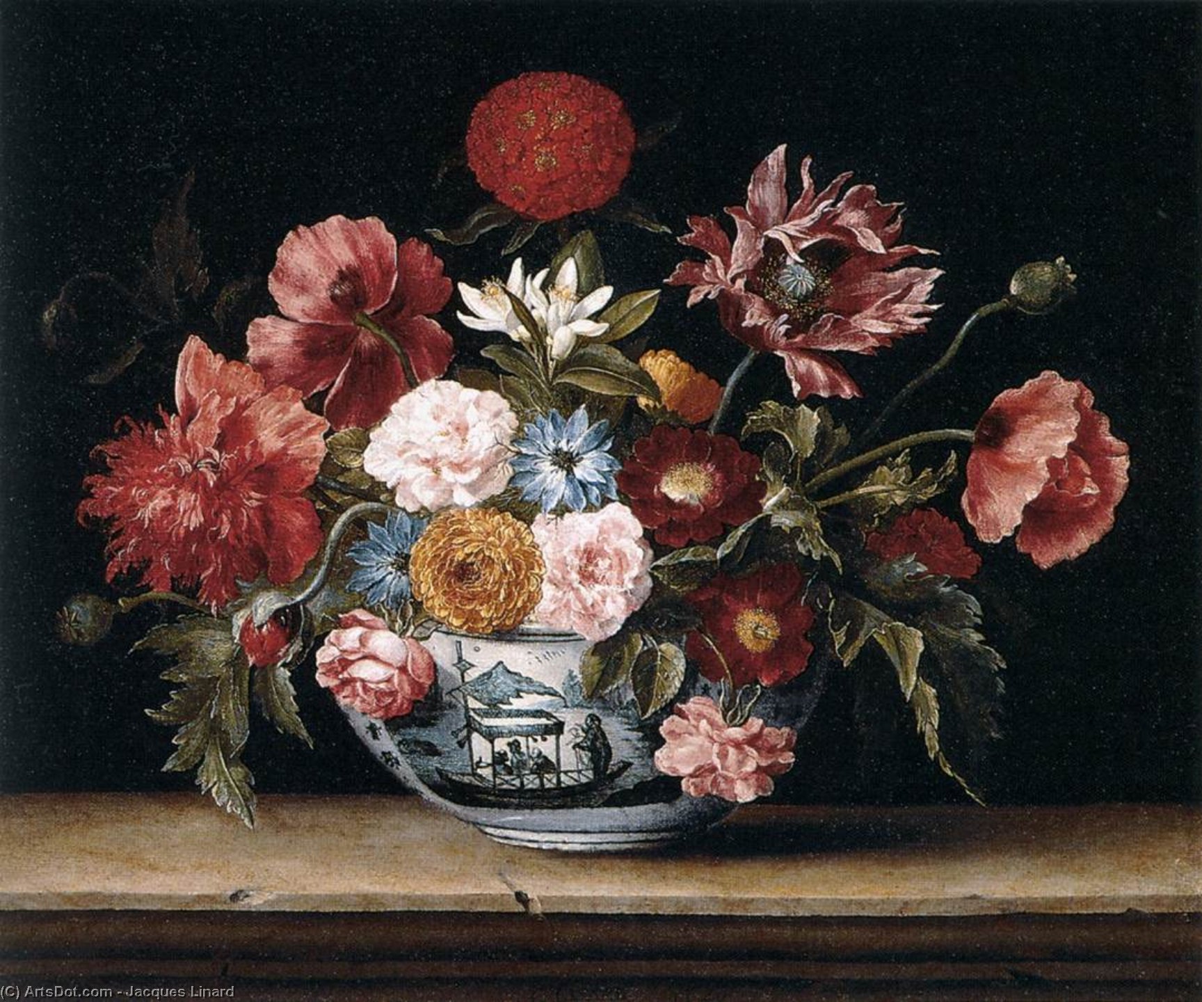 Wikioo.org - The Encyclopedia of Fine Arts - Painting, Artwork by Jacques Linard - Chinese Bowl with Flowers