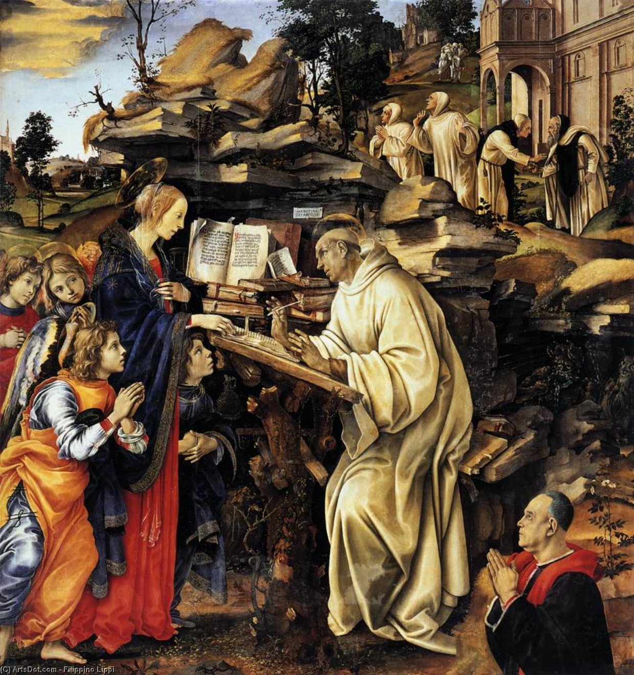 Wikioo.org - The Encyclopedia of Fine Arts - Painting, Artwork by Filippino Lippi - Apparition of The Virgin to St Bernard