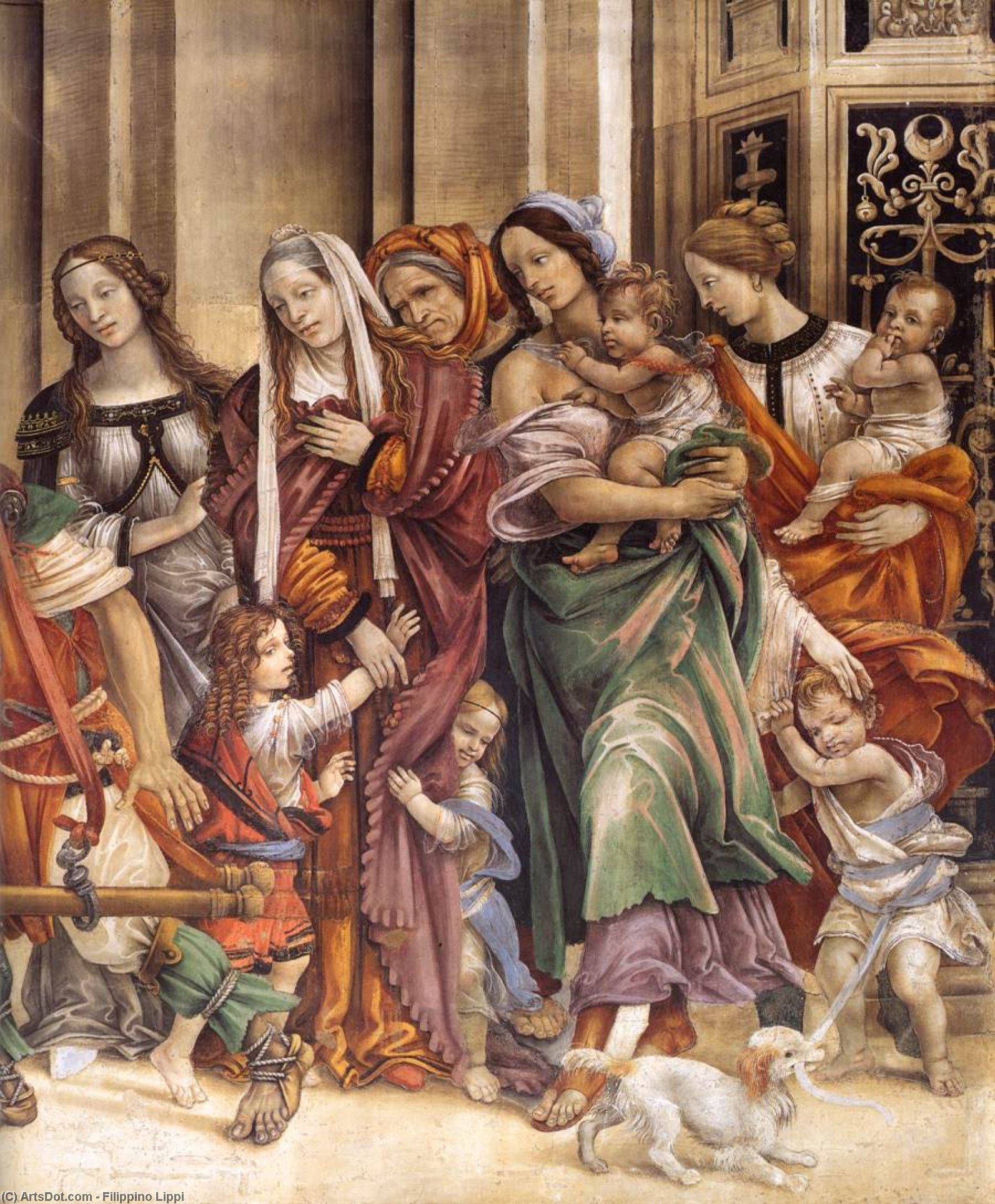 Wikioo.org - สารานุกรมวิจิตรศิลป์ - จิตรกรรม Filippino Lippi - St John the Evangelist Resuscitating Druisana (detail)