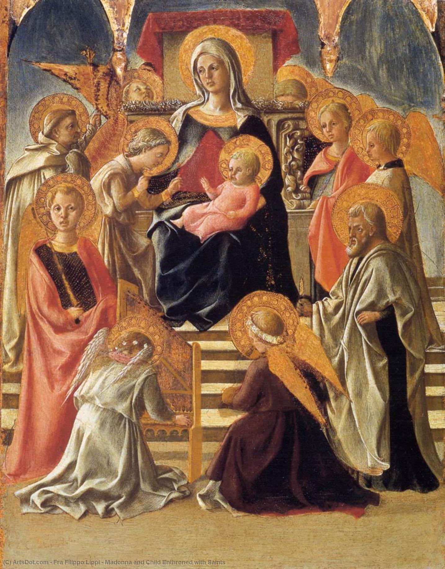 Wikoo.org - موسوعة الفنون الجميلة - اللوحة، العمل الفني Fra Filippo Lippi - Madonna and Child Enthroned with Saints