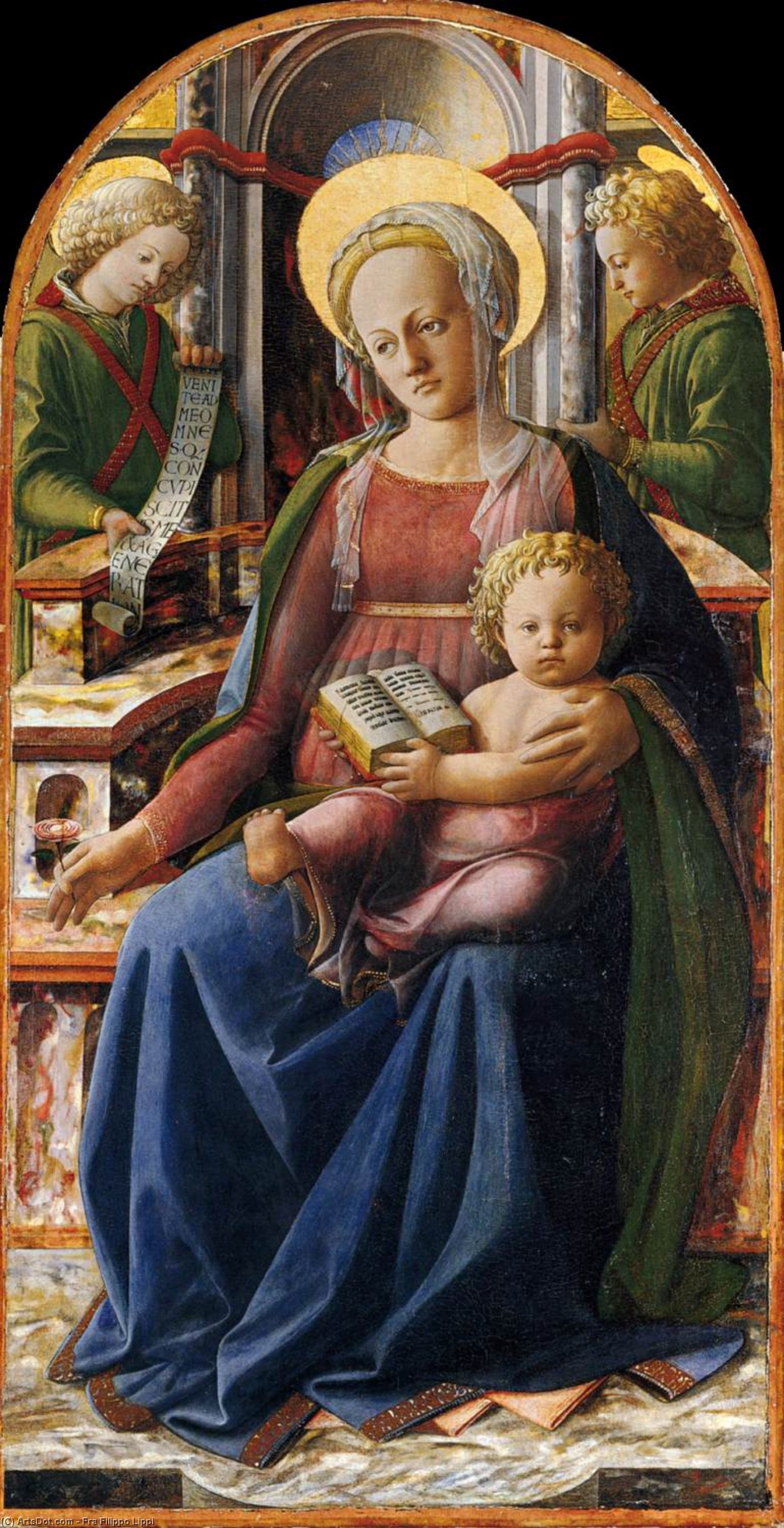 Wikioo.org – La Enciclopedia de las Bellas Artes - Pintura, Obras de arte de Fra Filippo Lippi - Madonna y niño Enthroned enestado  dos  Los ángeles