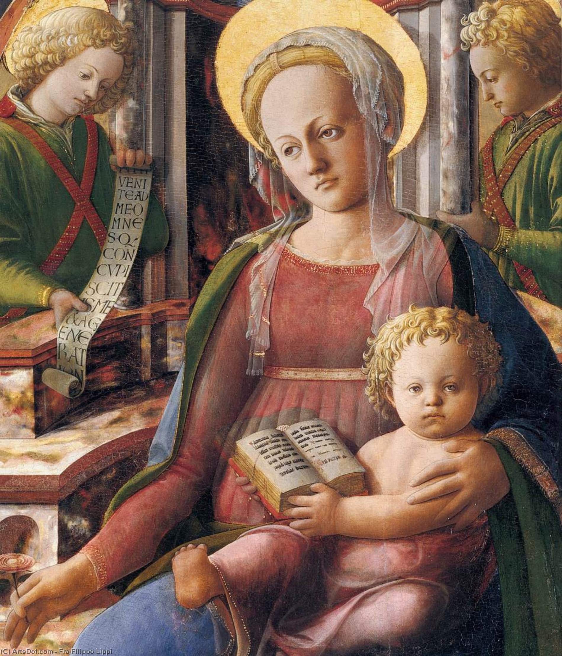 Wikioo.org - The Encyclopedia of Fine Arts - Painting, Artwork by Fra Filippo Lippi - Madonna and Child Enthroned with Two Angels (detail)