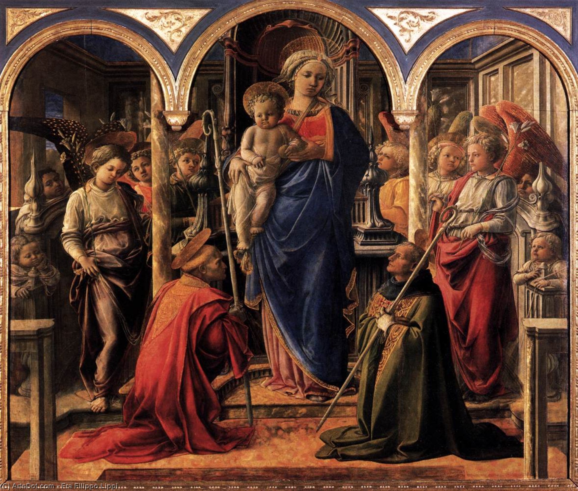 Wikioo.org - The Encyclopedia of Fine Arts - Painting, Artwork by Fra Filippo Lippi - Madonna and Child with St Fredianus and St Augustine