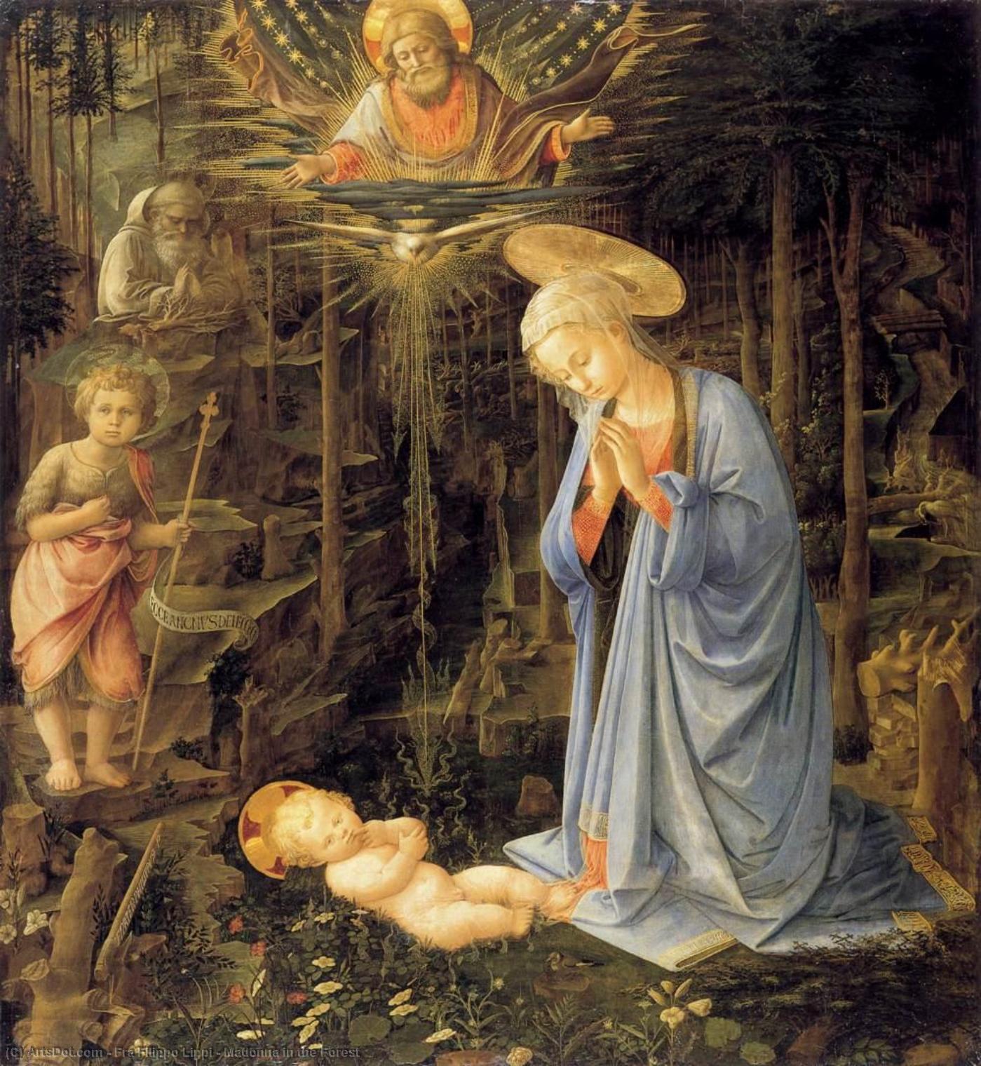 WikiOO.org – 美術百科全書 - 繪畫，作品 Fra Filippo Lippi - 麦当娜在 的  森林