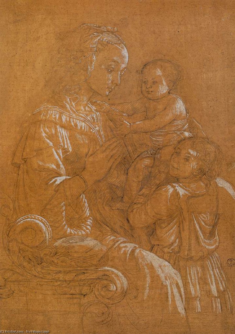 Wikoo.org - موسوعة الفنون الجميلة - اللوحة، العمل الفني Fra Filippo Lippi - Madonna with Child and Two Angels
