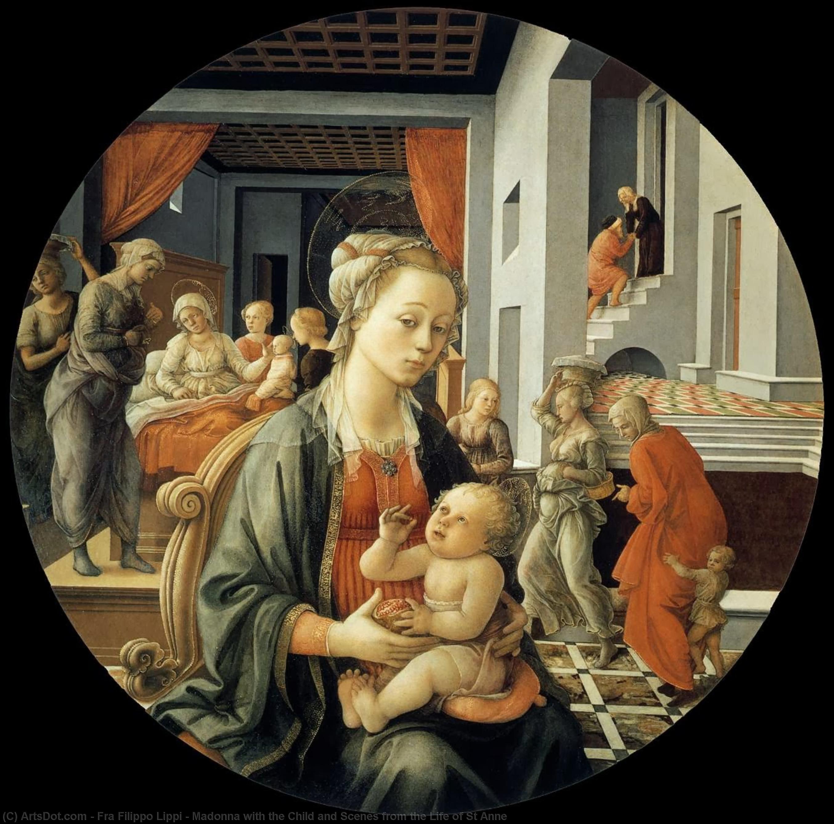 Wikioo.org – La Enciclopedia de las Bellas Artes - Pintura, Obras de arte de Fra Filippo Lippi - virgen con el niño y escenas de la vida de san Ana
