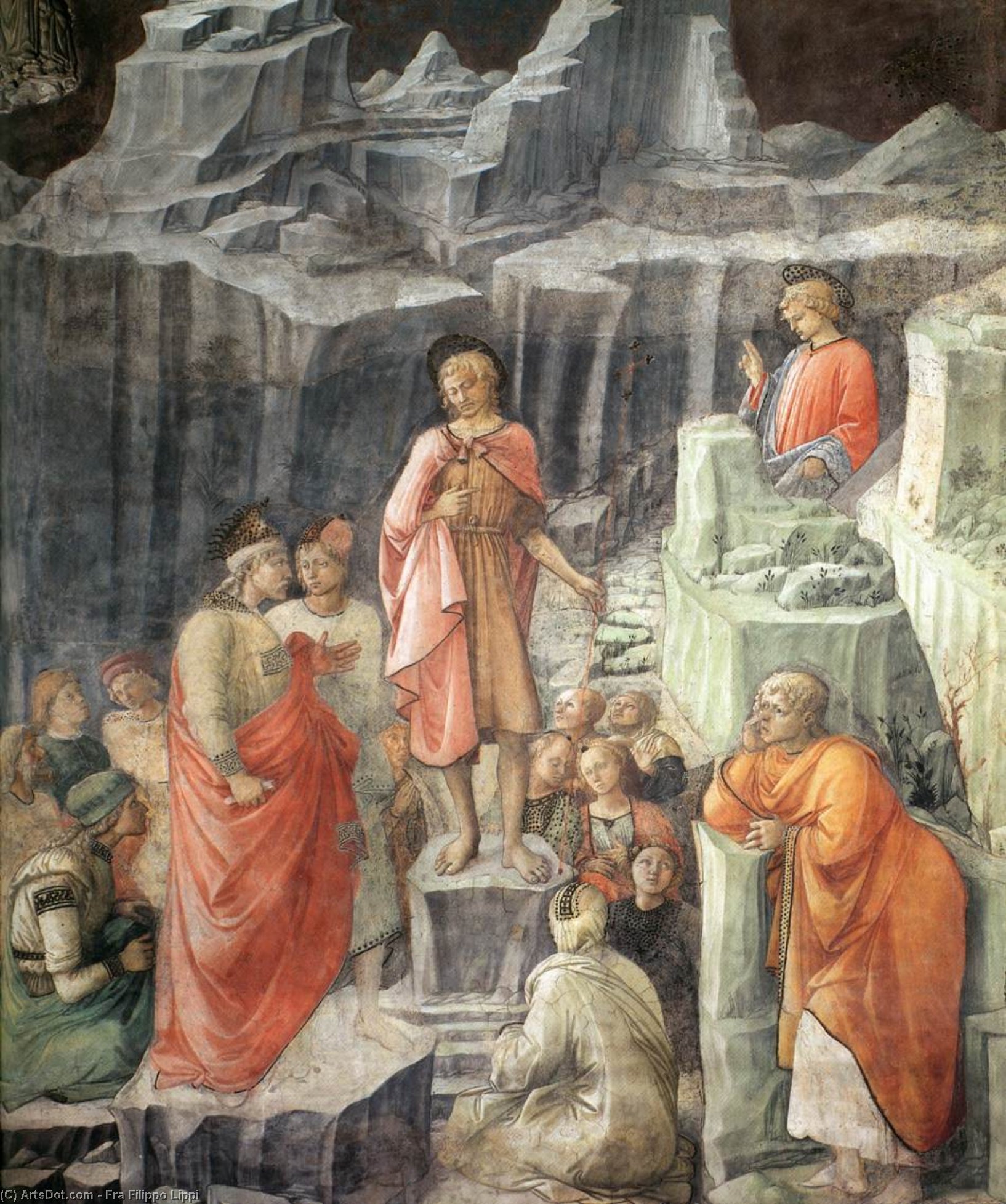 Wikioo.org – L'Encyclopédie des Beaux Arts - Peinture, Oeuvre de Fra Filippo Lippi - st-jean prise  congé  de  son  des parents  détail