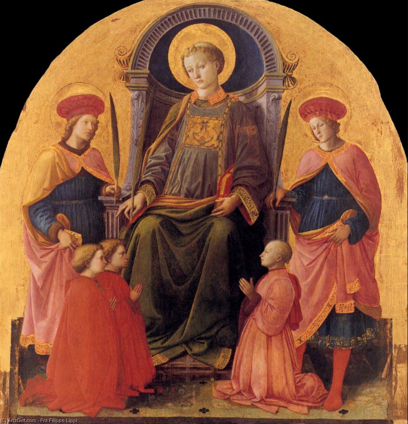 WikiOO.org - Enciklopedija dailės - Tapyba, meno kuriniai Fra Filippo Lippi - St Lawrence Enthroned with Saints and Donors