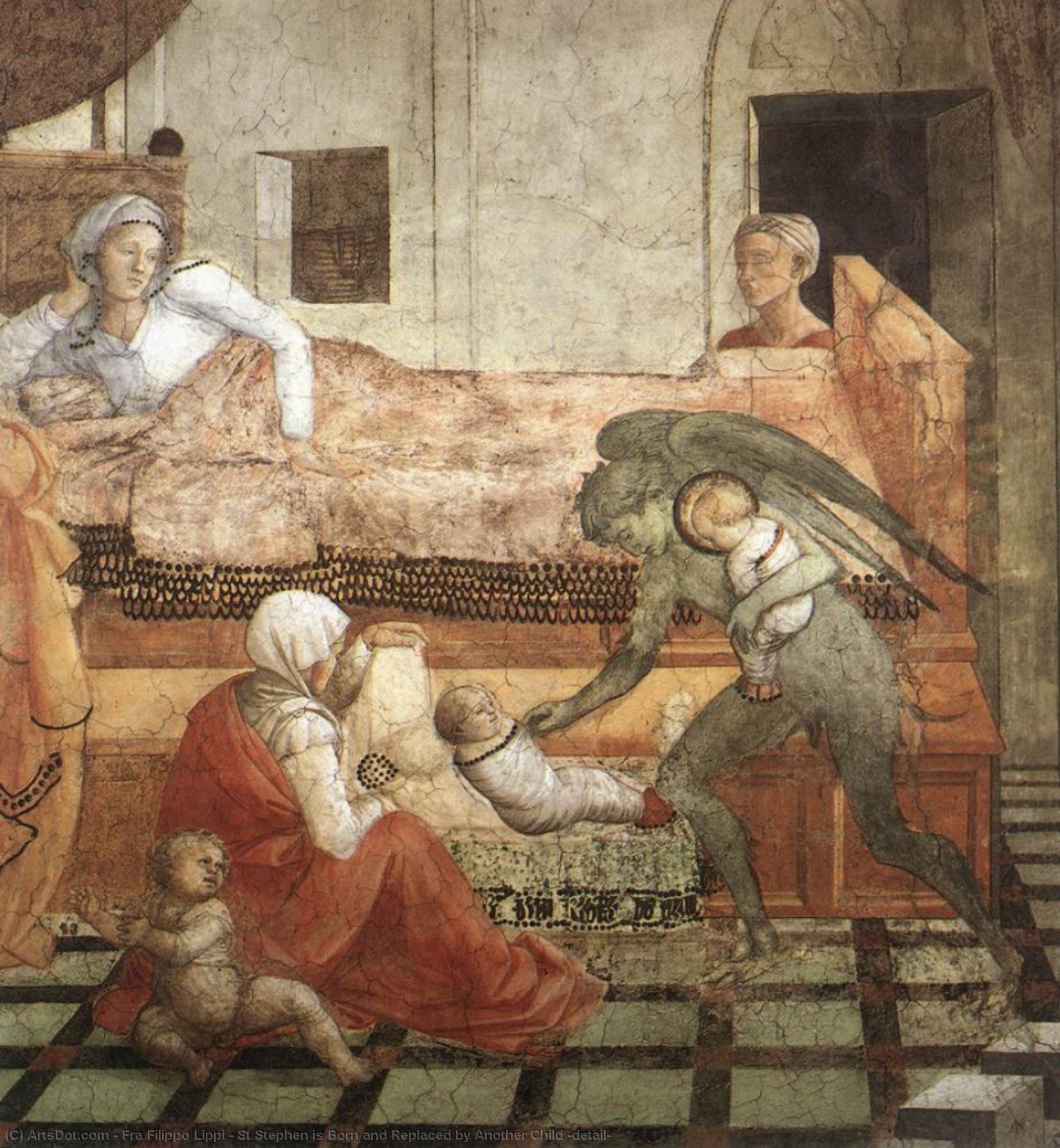 Wikioo.org - The Encyclopedia of Fine Arts - Painting, Artwork by Fra Filippo Lippi - St Stephen is Born and Replaced by Another Child (detail)