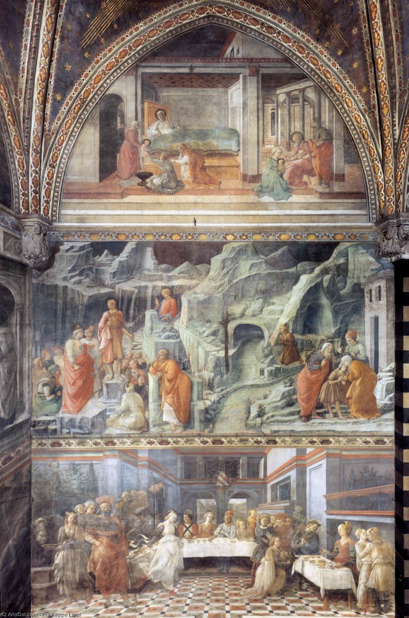 Wikioo.org - The Encyclopedia of Fine Arts - Painting, Artwork by Fra Filippo Lippi - View of the right (south) wall of the main chapel
