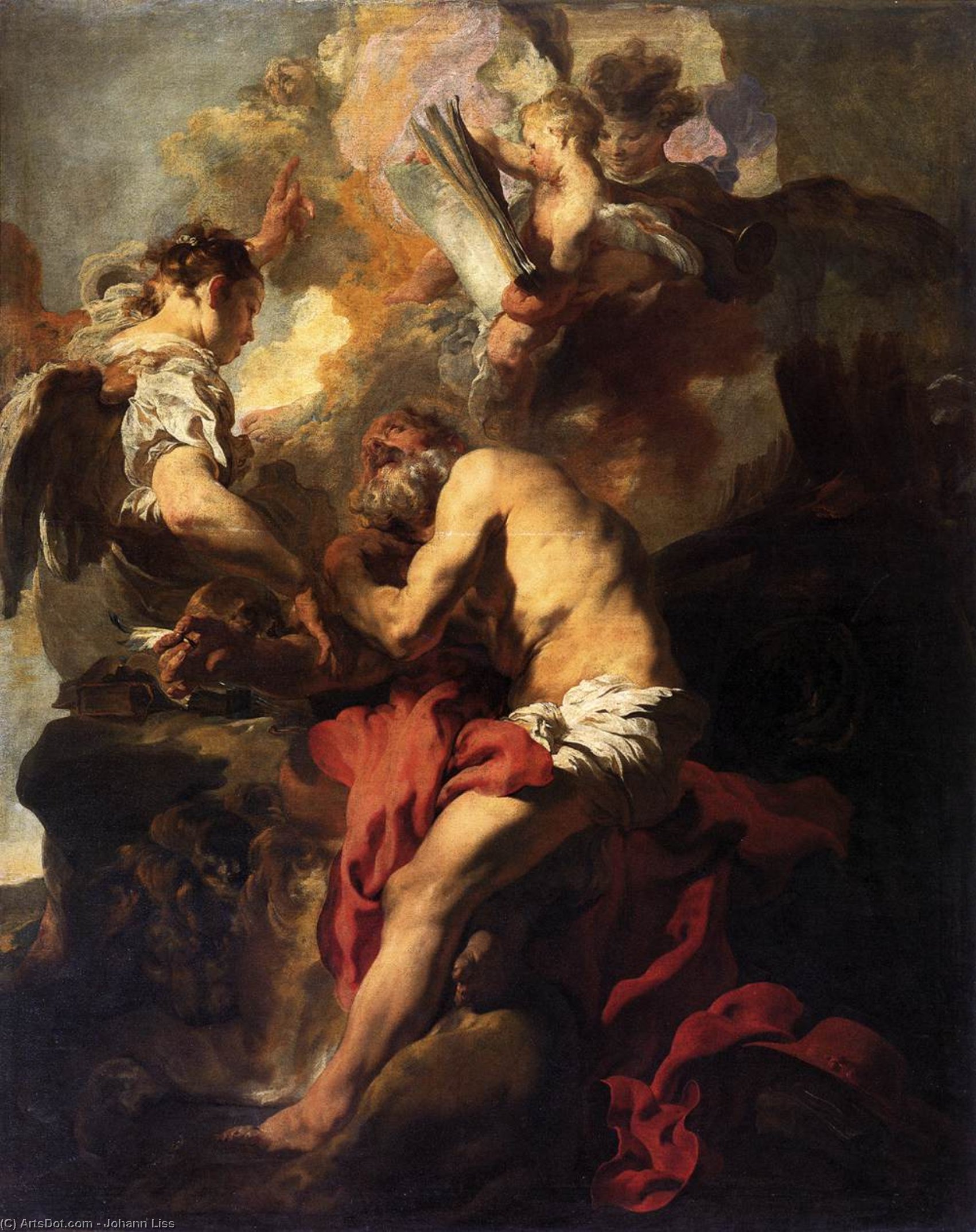 Wikioo.org – La Enciclopedia de las Bellas Artes - Pintura, Obras de arte de Johann Liss - el visión de san Jerome