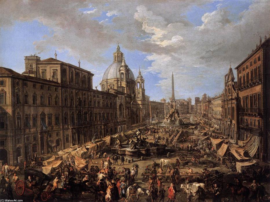 Wikioo.org - The Encyclopedia of Fine Arts - Painting, Artwork by Andrea Locatelli - Market in the Piazza Navona in Rome