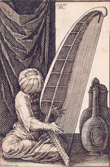 Wikioo.org - The Encyclopedia of Fine Arts - Painting, Artwork by Melchior Lorck - Turk Playing a Harp