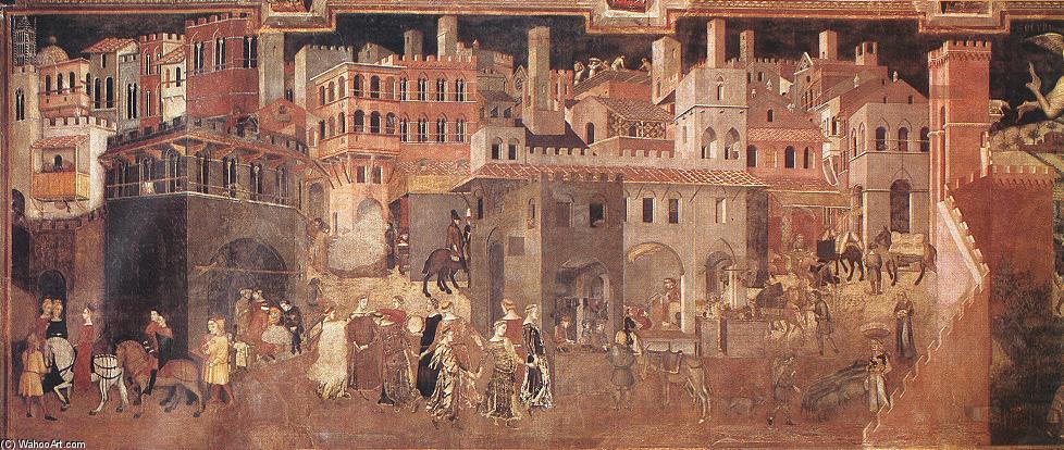 WikiOO.org - Енциклопедія образотворчого мистецтва - Живопис, Картини
 Ambrogio Lorenzetti - Effects of Good Government on the City Life (detail)