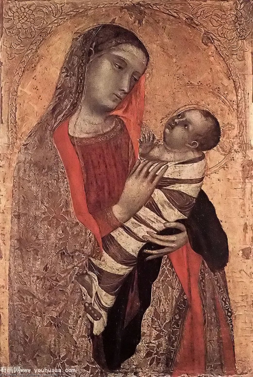WikiOO.org – 美術百科全書 - 繪畫，作品 Ambrogio Lorenzetti - 麦当娜和孩子