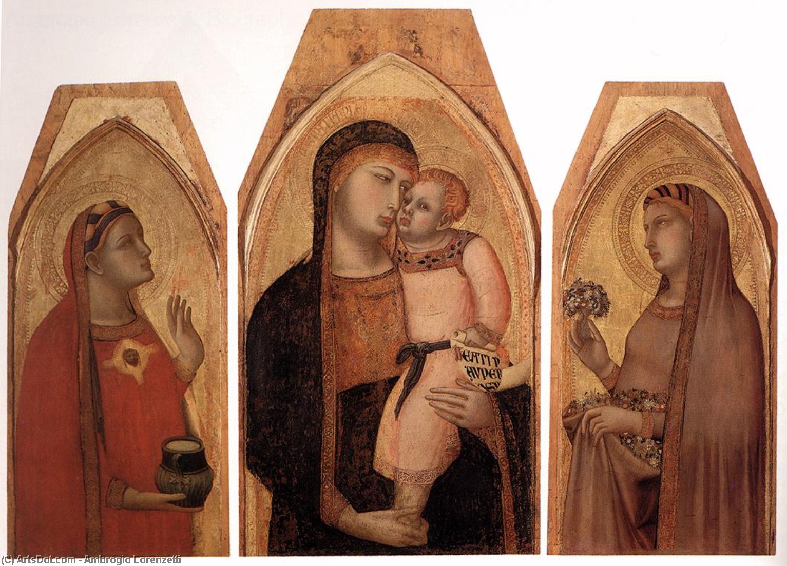 WikiOO.org - Енциклопедия за изящни изкуства - Живопис, Произведения на изкуството Ambrogio Lorenzetti - Madonna and Child with Mary Magdalene and St Dorothea