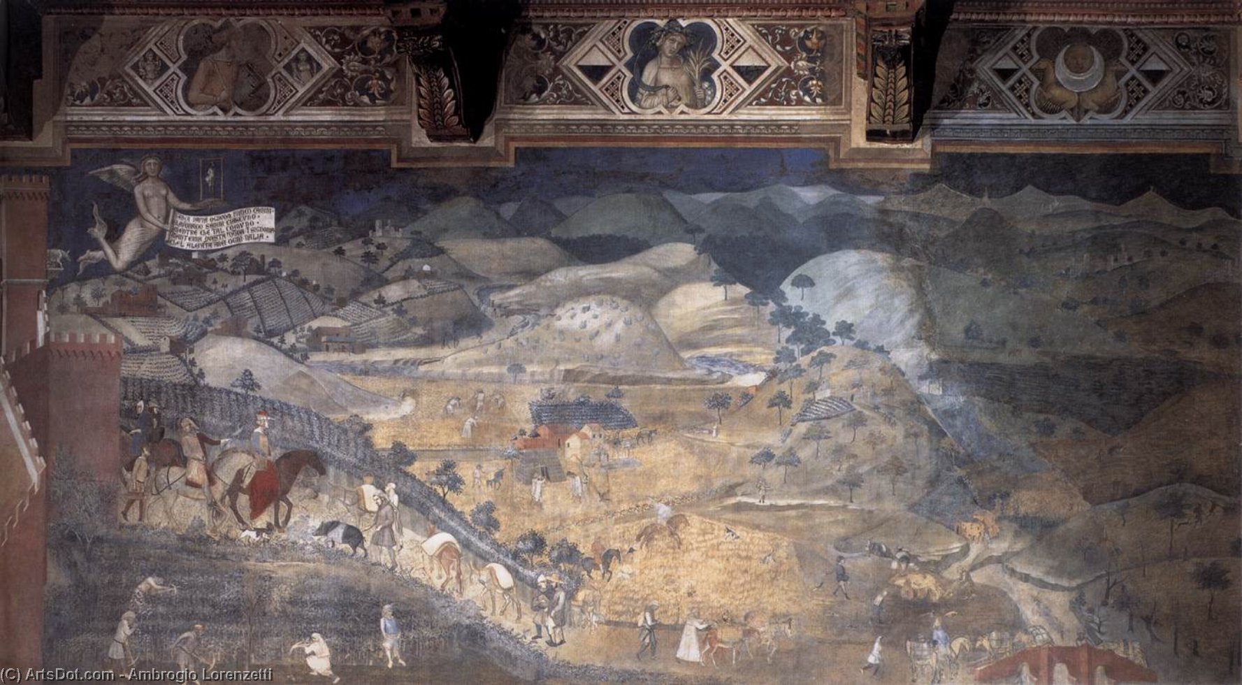 Wikioo.org – L'Encyclopédie des Beaux Arts - Peinture, Oeuvre de Ambrogio Lorenzetti - les effets de bonne Gouvernement dans le campagne ( détail )