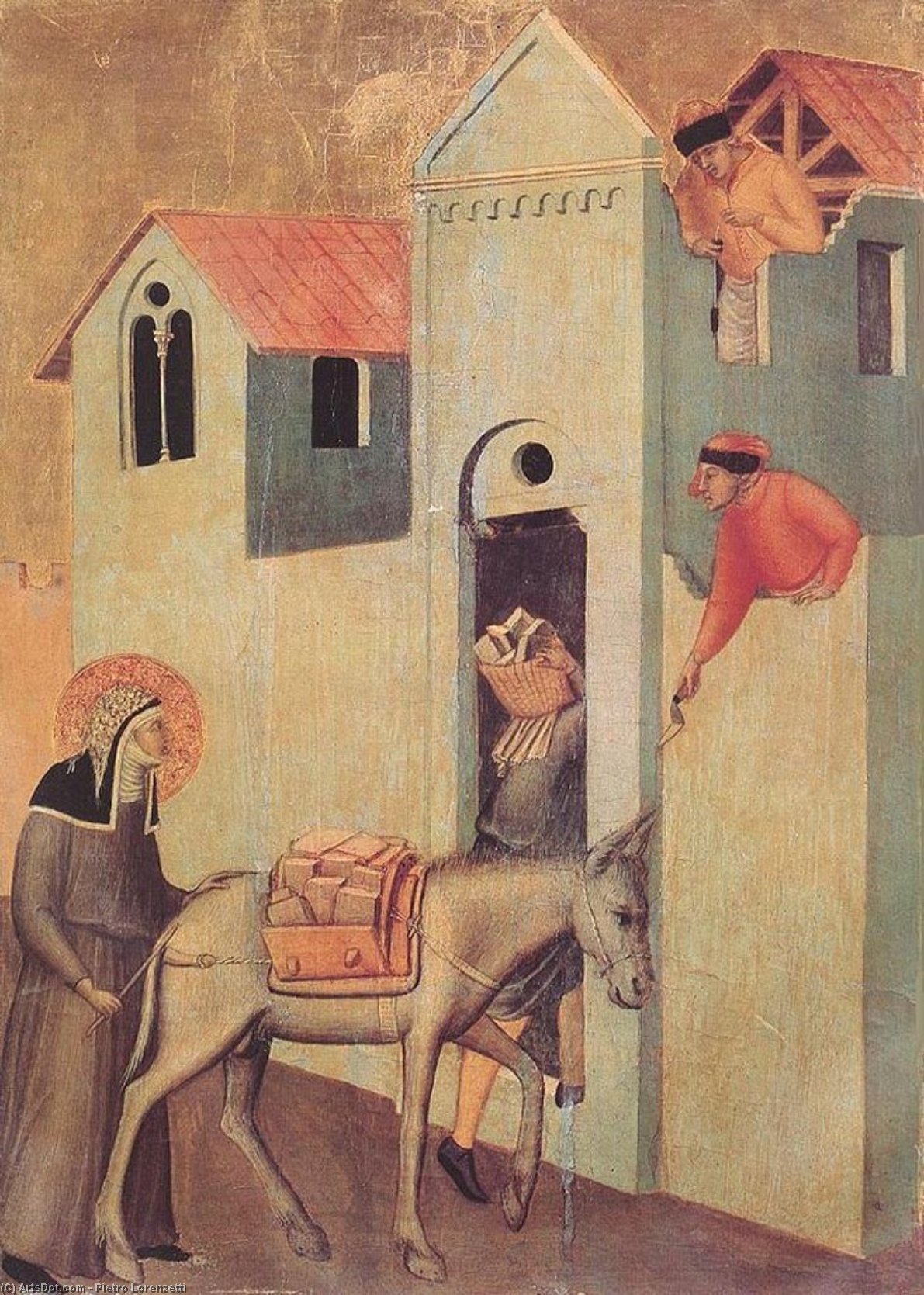 Wikioo.org - The Encyclopedia of Fine Arts - Painting, Artwork by Pietro Lorenzetti - Beata Umiltà Transports Bricks to the Monastery
