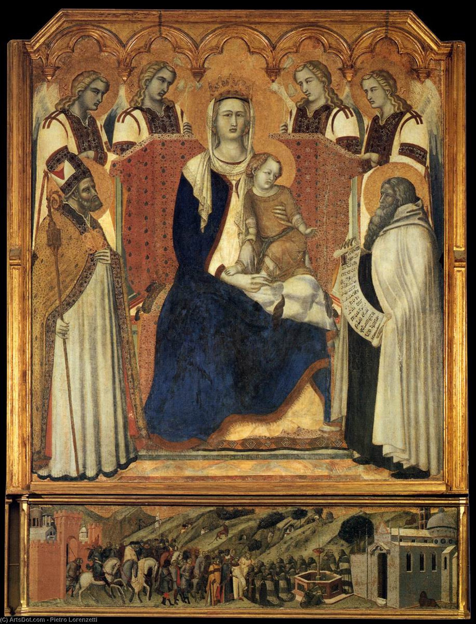 Wikioo.org - The Encyclopedia of Fine Arts - Painting, Artwork by Pietro Lorenzetti - Madonna with Angels between St Nicholas and Prophet Elijah