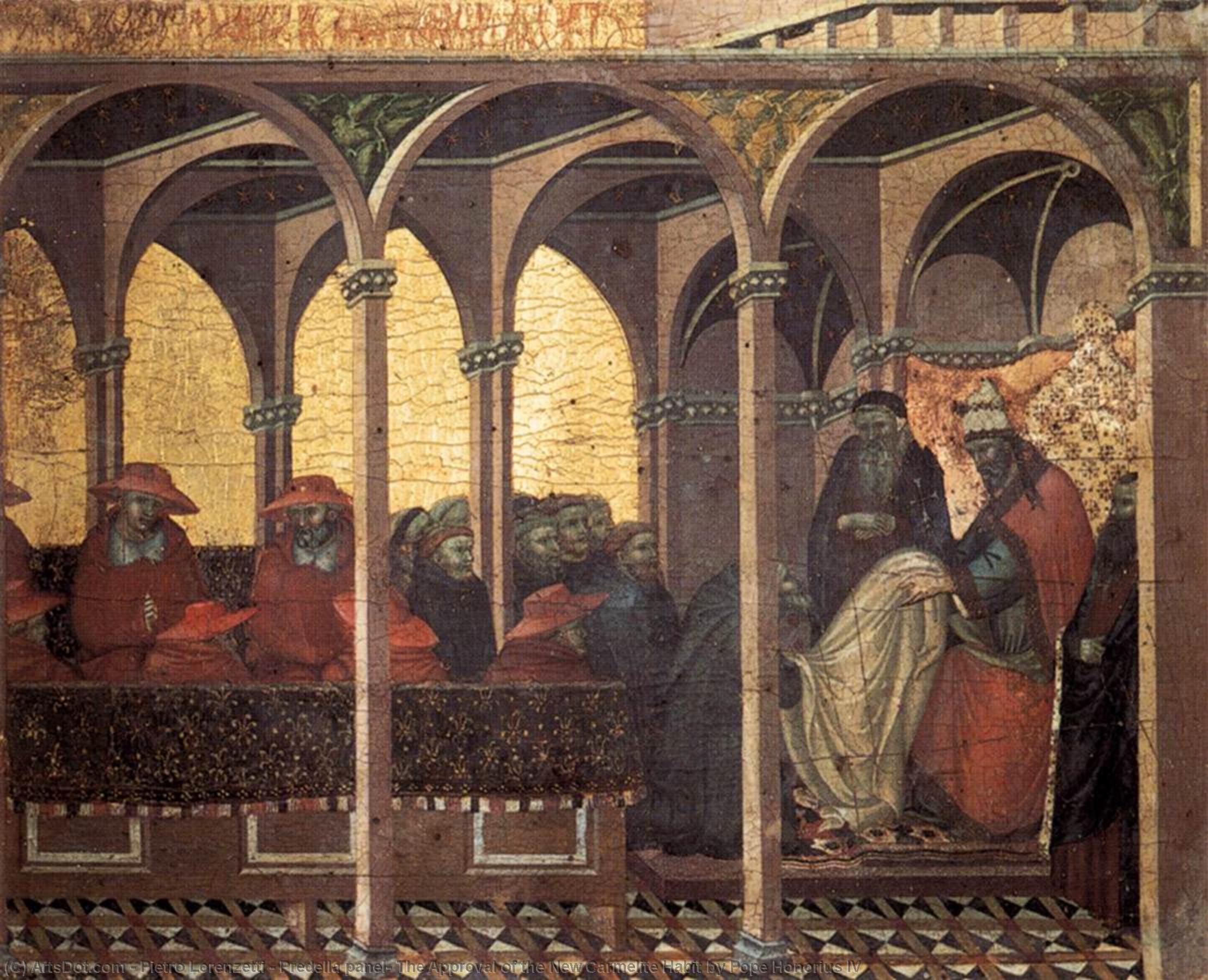 Wikioo.org - The Encyclopedia of Fine Arts - Painting, Artwork by Pietro Lorenzetti - Predella panel: The Approval of the New Carmelite Habit by Pope Honorius IV