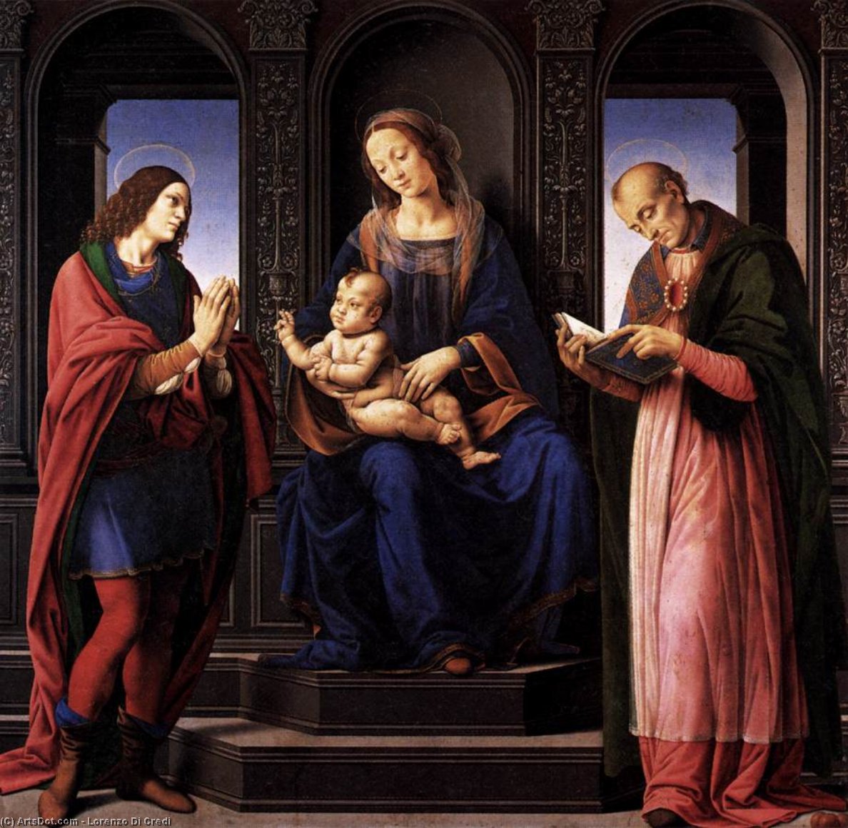 Wikioo.org - The Encyclopedia of Fine Arts - Painting, Artwork by Lorenzo Di Credi - The Virgin and Child with St Julian and St Nicholas of Myra