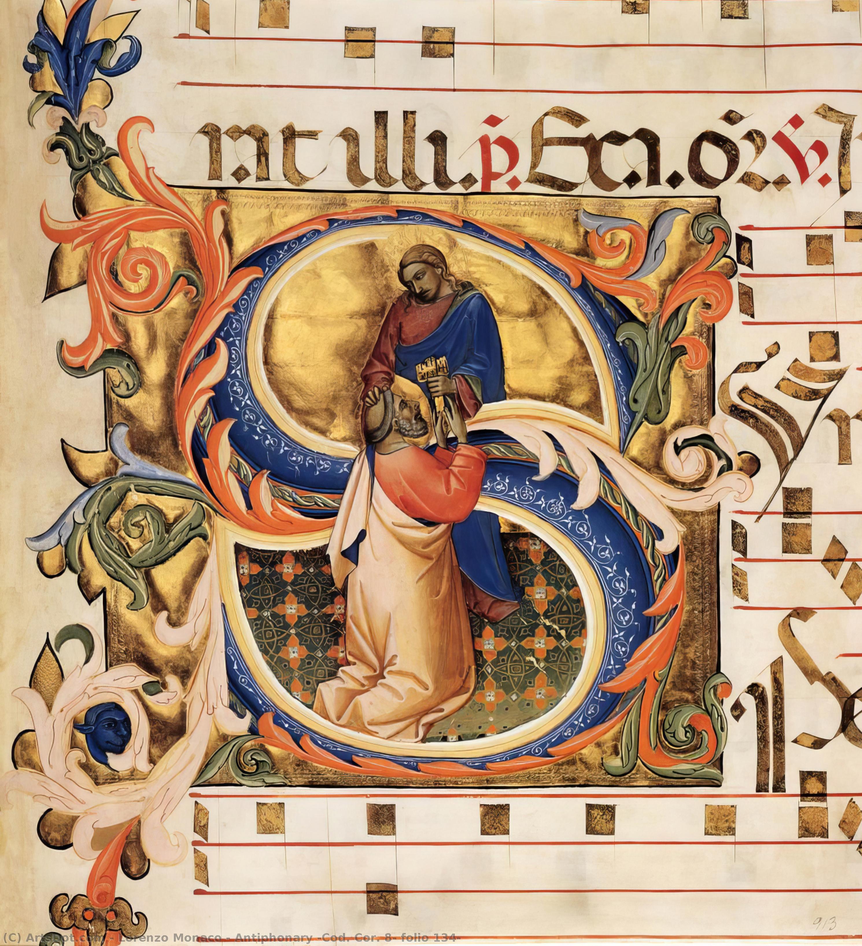 Wikioo.org – L'Encyclopédie des Beaux Arts - Peinture, Oeuvre de Lorenzo Monaco - Antiphonaire ( Morue . Cor . 8 , folio 134 )