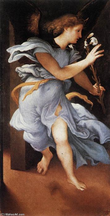 Wikioo.org – La Enciclopedia de las Bellas Artes - Pintura, Obras de arte de Lorenzo Lotto - Ángel de la Anunciación