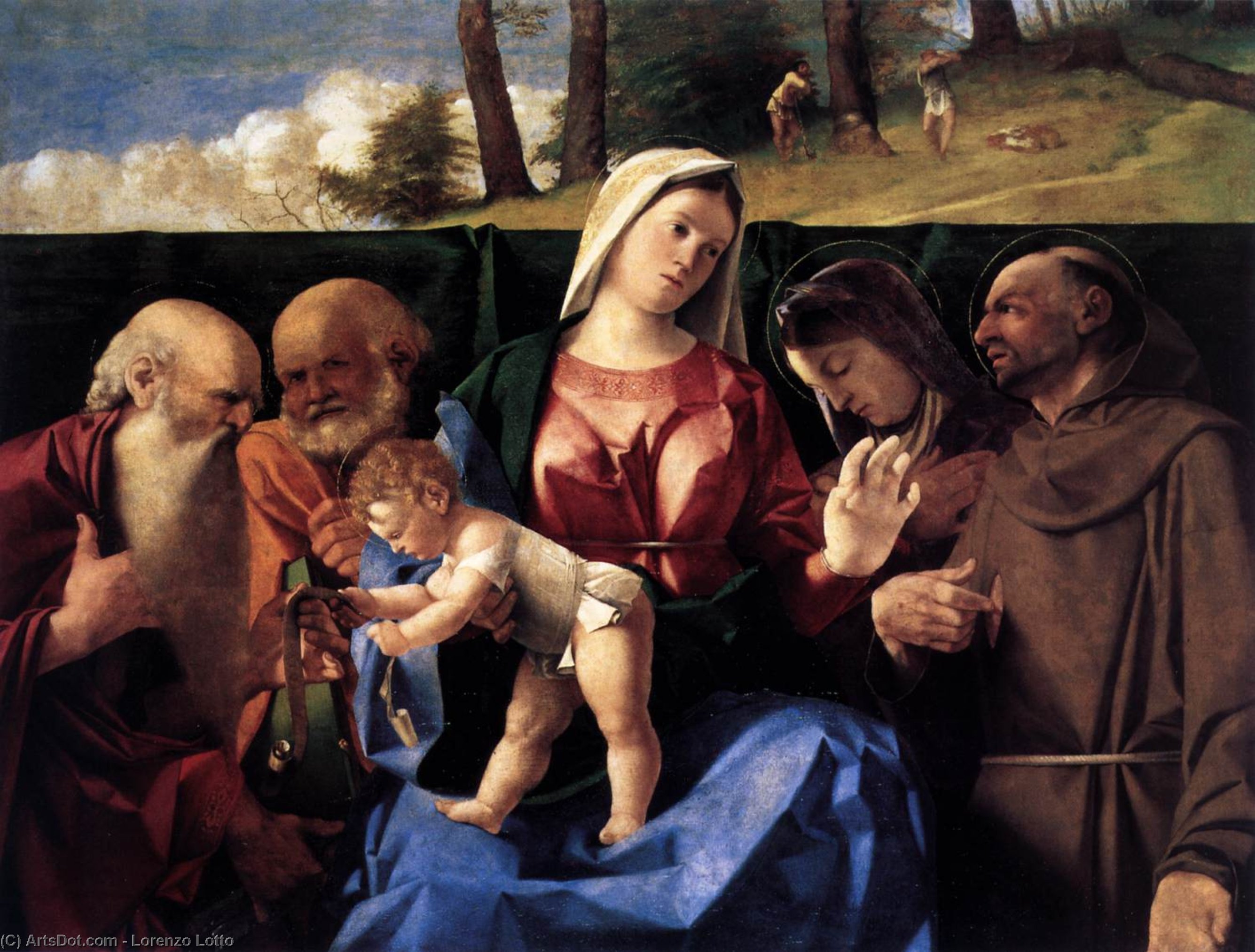 Wikioo.org - The Encyclopedia of Fine Arts - Painting, Artwork by Lorenzo Lotto - Madonna and Child with Saints