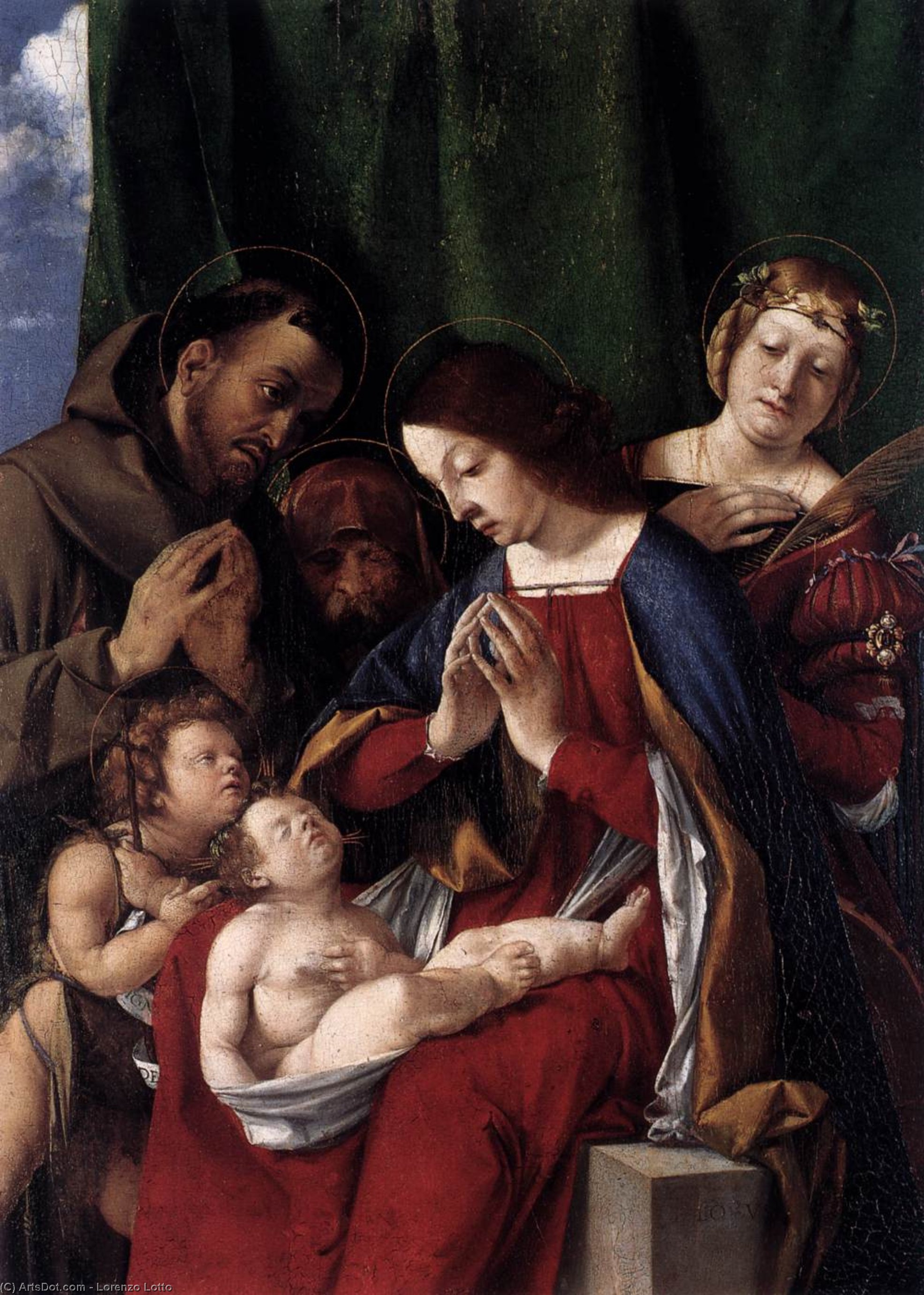 Wikioo.org - The Encyclopedia of Fine Arts - Painting, Artwork by Lorenzo Lotto - Madonna and Child with Sts Francis, John the Baptist, Jerome, and Catherine