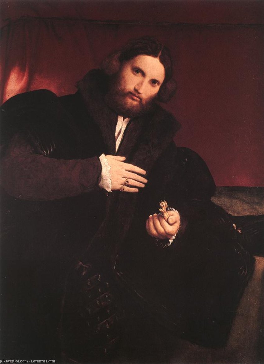 WikiOO.org - Энциклопедия изобразительного искусства - Живопись, Картины  Lorenzo Lotto - мужчина с    золотой  лапа
