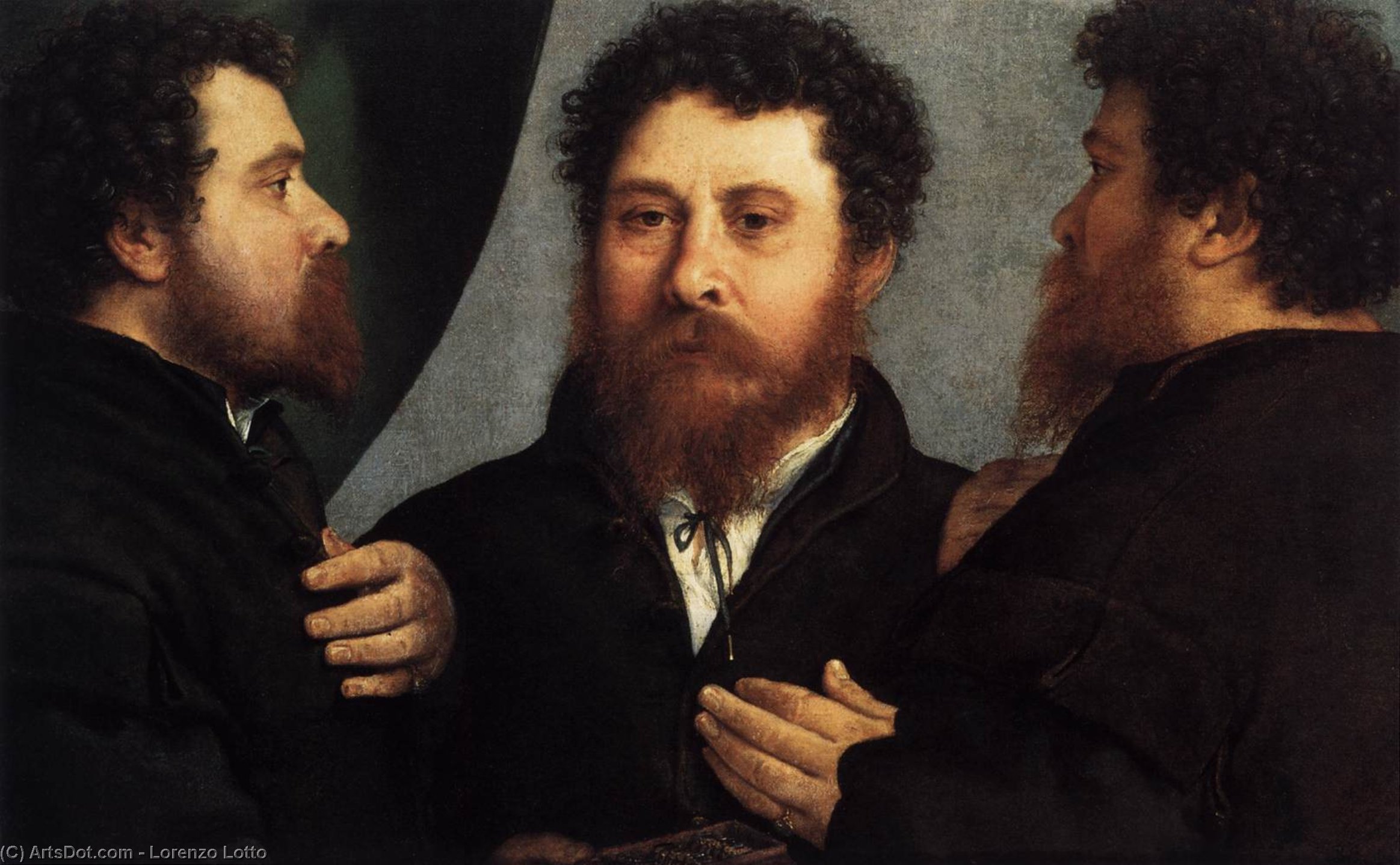 Wikioo.org – La Enciclopedia de las Bellas Artes - Pintura, Obras de arte de Lorenzo Lotto - Retrato de un Goldsmith cómo  tres  posiciones